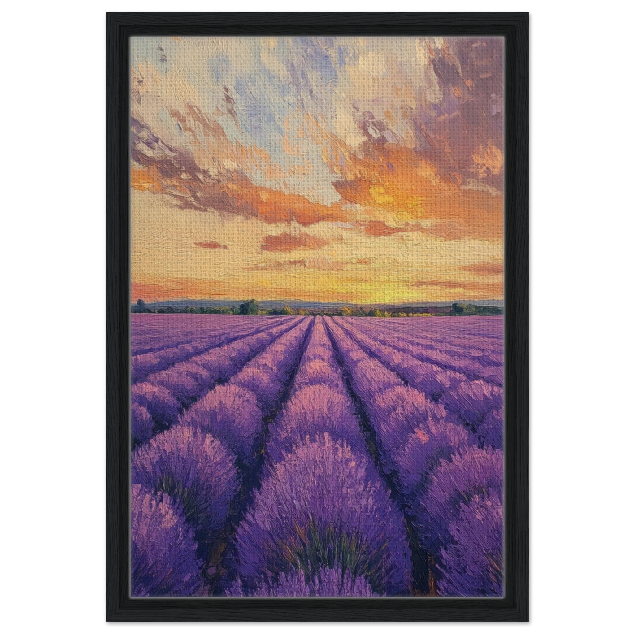 Framed Canvas Portrait - Lavender Fields at Sunset A mesmerizing view - Shop Ai Art WebShop - Digital Art online Store
