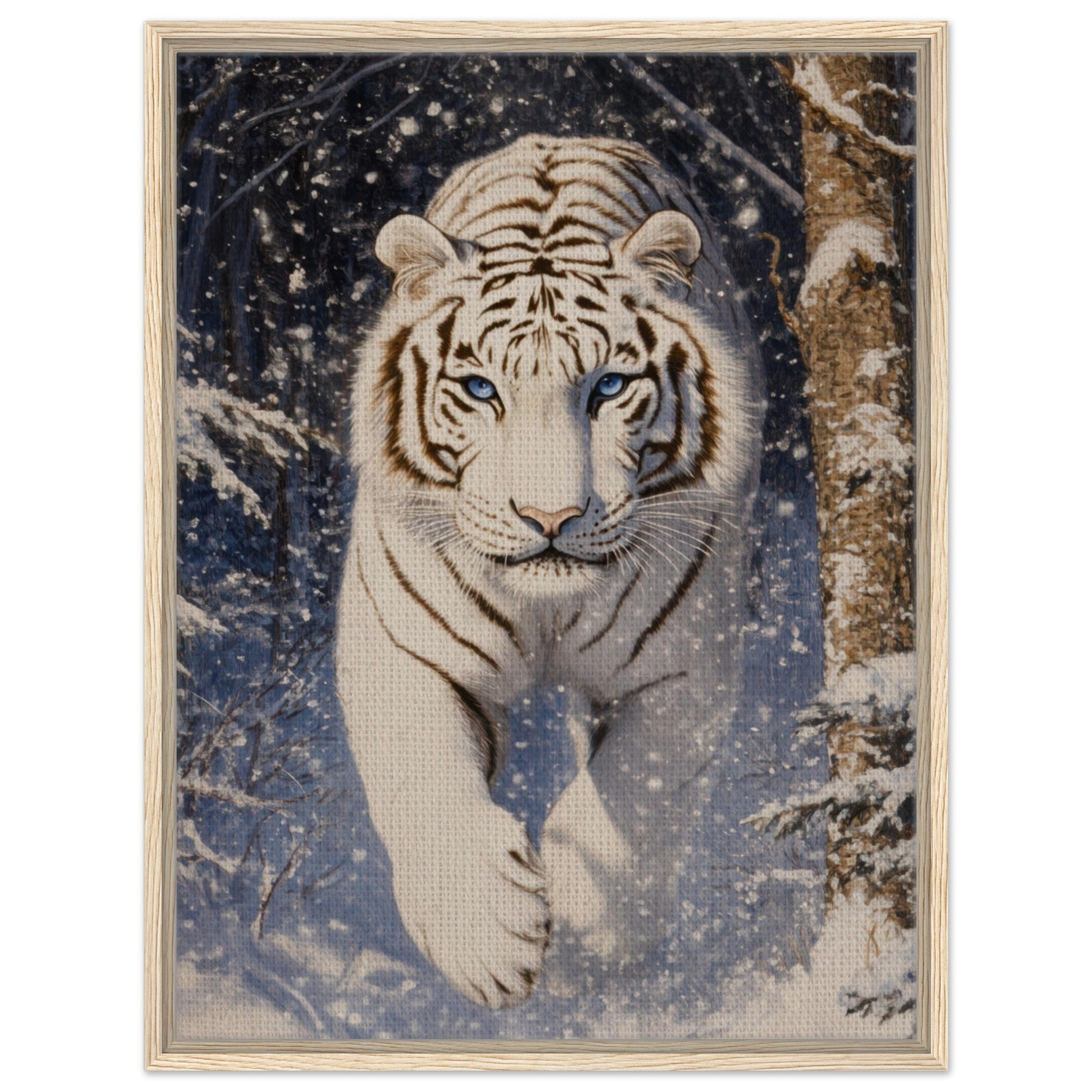 Framed Canvas Portrait - Majestic White Tiger in a Snowy Forest A powerful - Shop Ai Art WebShop - Digital Art online Store