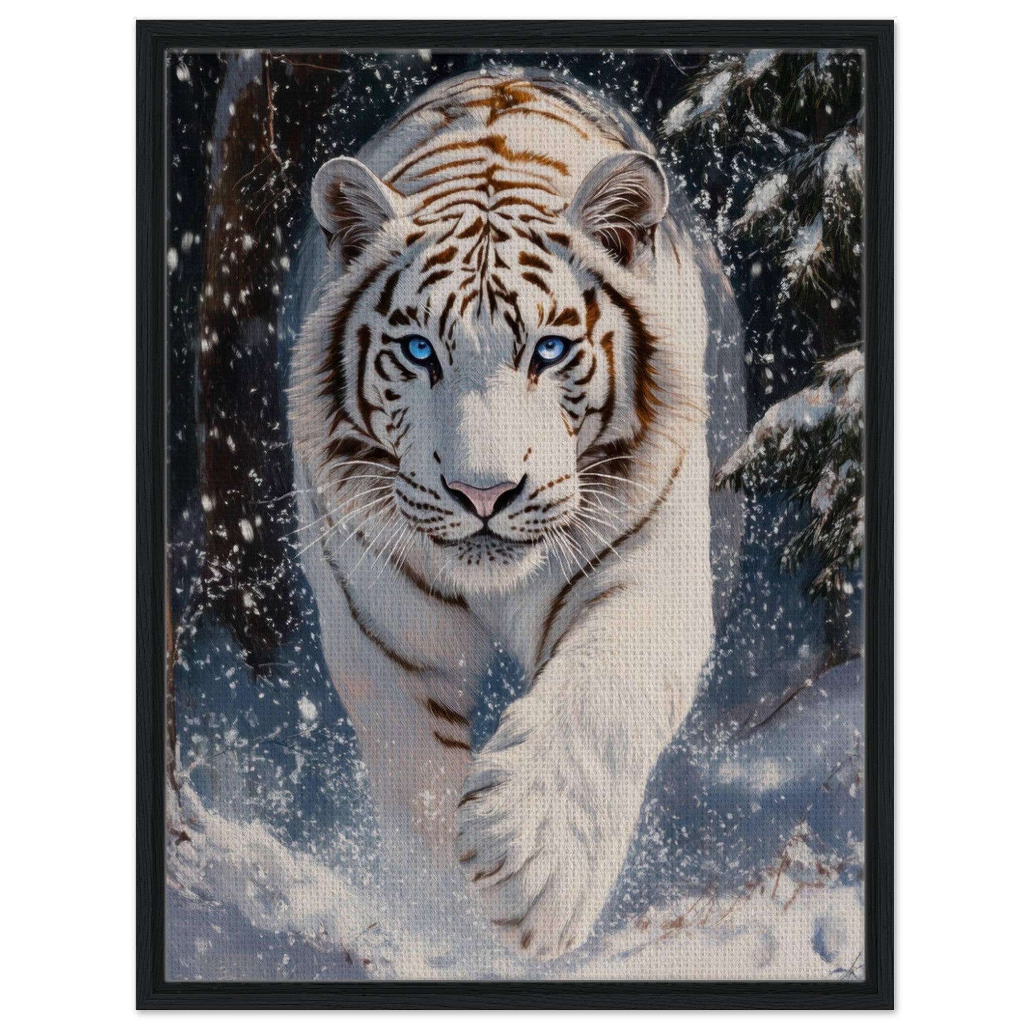 Framed Canvas Portrait - Majestic White Tiger in a Snowy Forest A powerful 3 - Shop Ai Art WebShop - Digital Art online Store