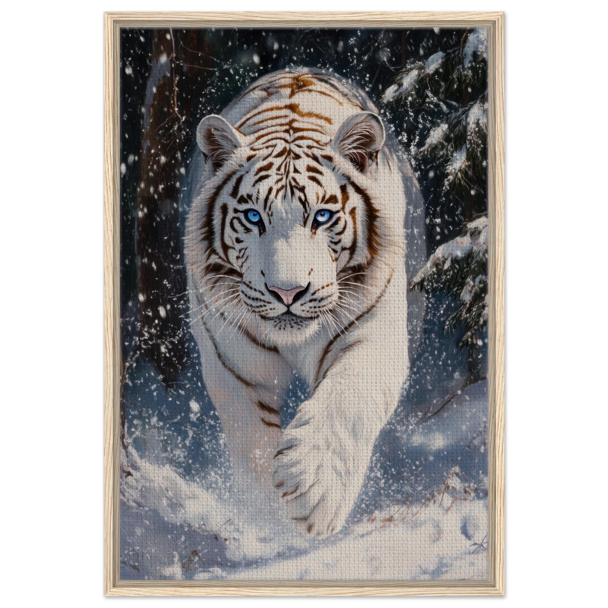 Framed Canvas Portrait - Majestic White Tiger in a Snowy Forest A powerful 3 - Shop Ai Art WebShop - Digital Art online Store