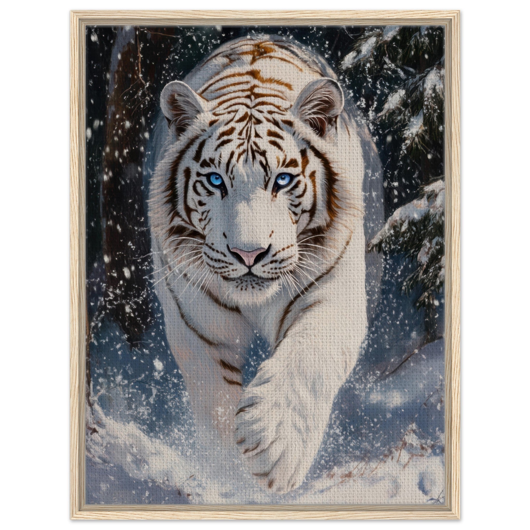 Framed Canvas Portrait - Majestic White Tiger in a Snowy Forest A powerful 3 - Shop Ai Art WebShop - Digital Art online Store