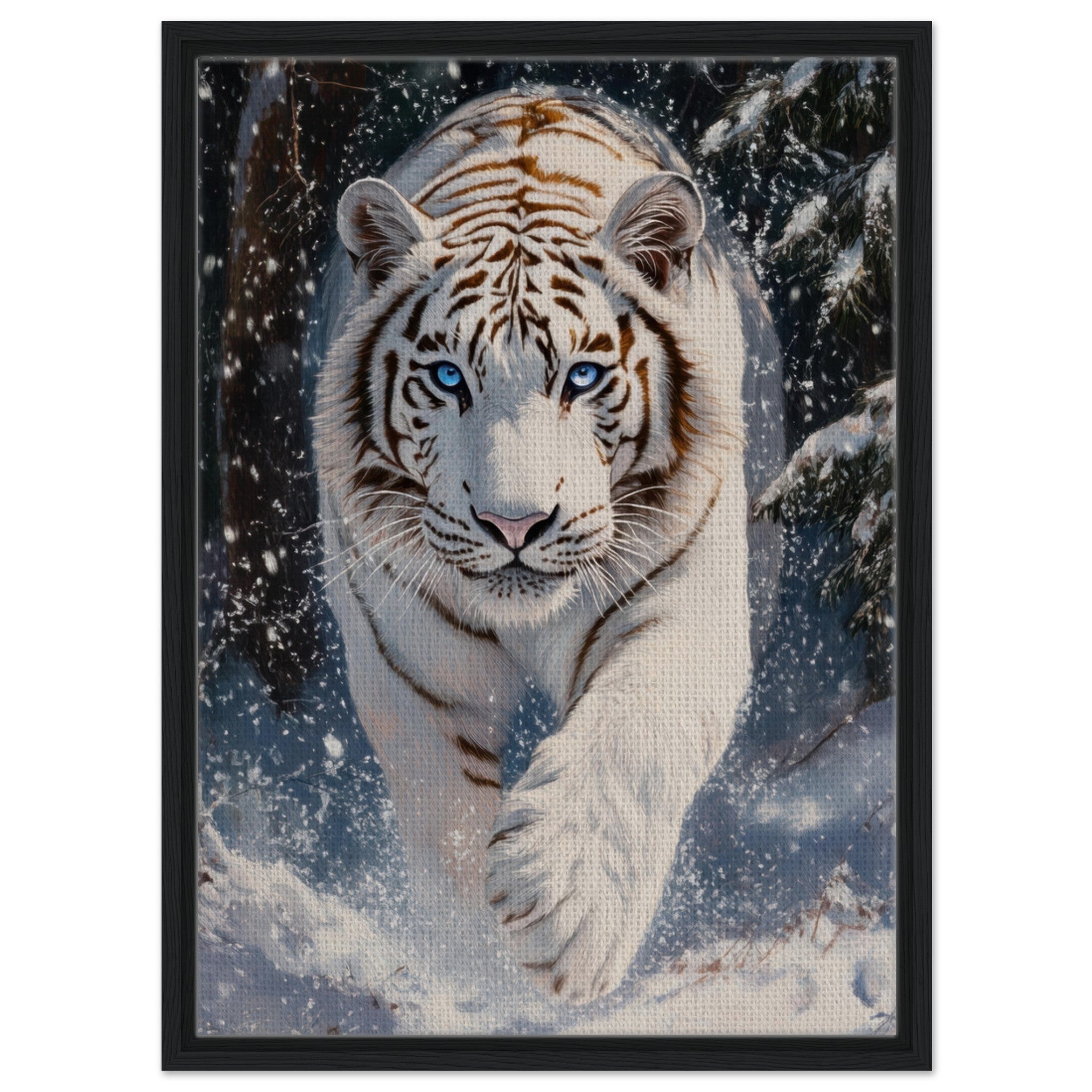 Framed Canvas Portrait - Majestic White Tiger in a Snowy Forest A powerful 3 - Shop Ai Art WebShop - Digital Art online Store