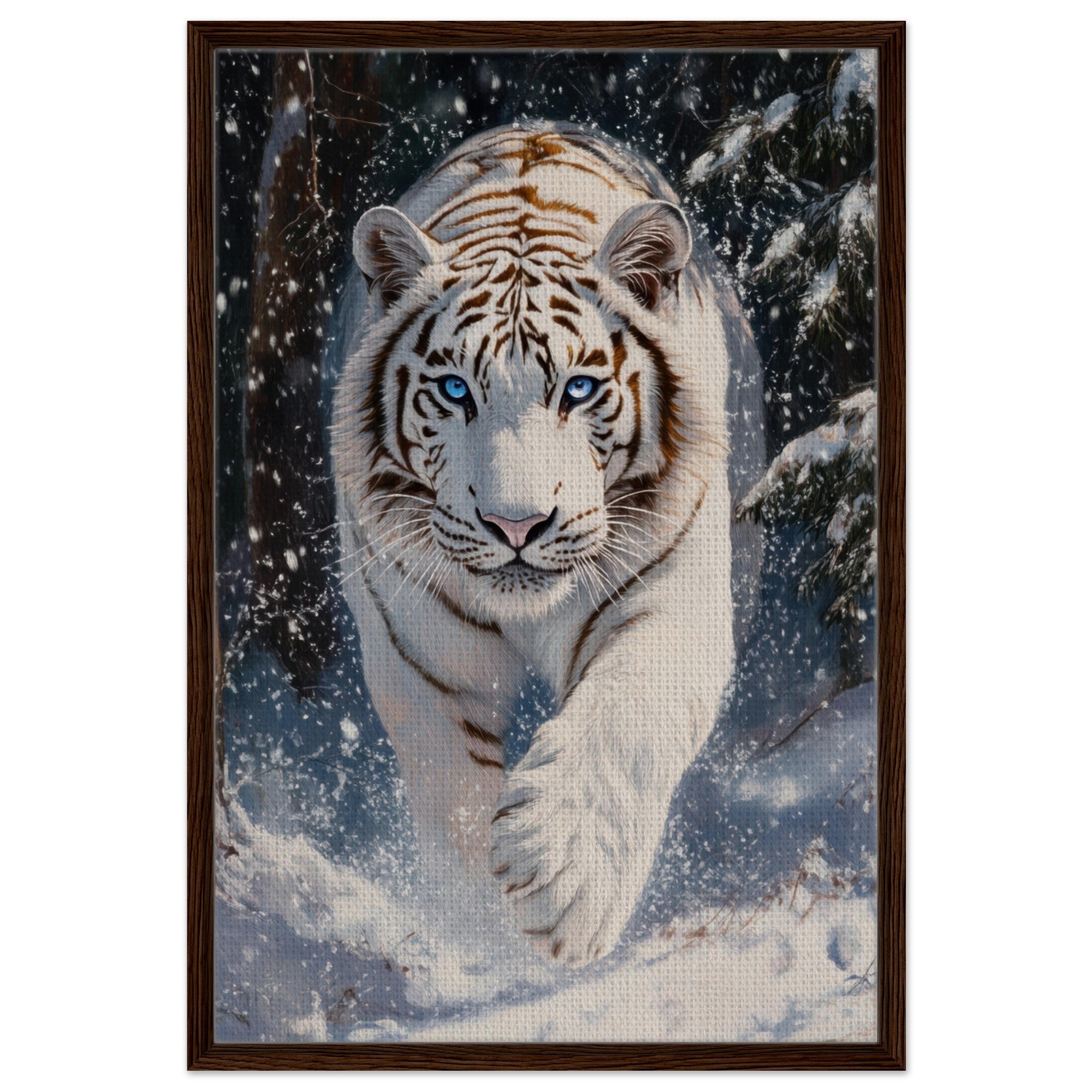Framed Canvas Portrait - Majestic White Tiger in a Snowy Forest A powerful 3 - Shop Ai Art WebShop - Digital Art online Store