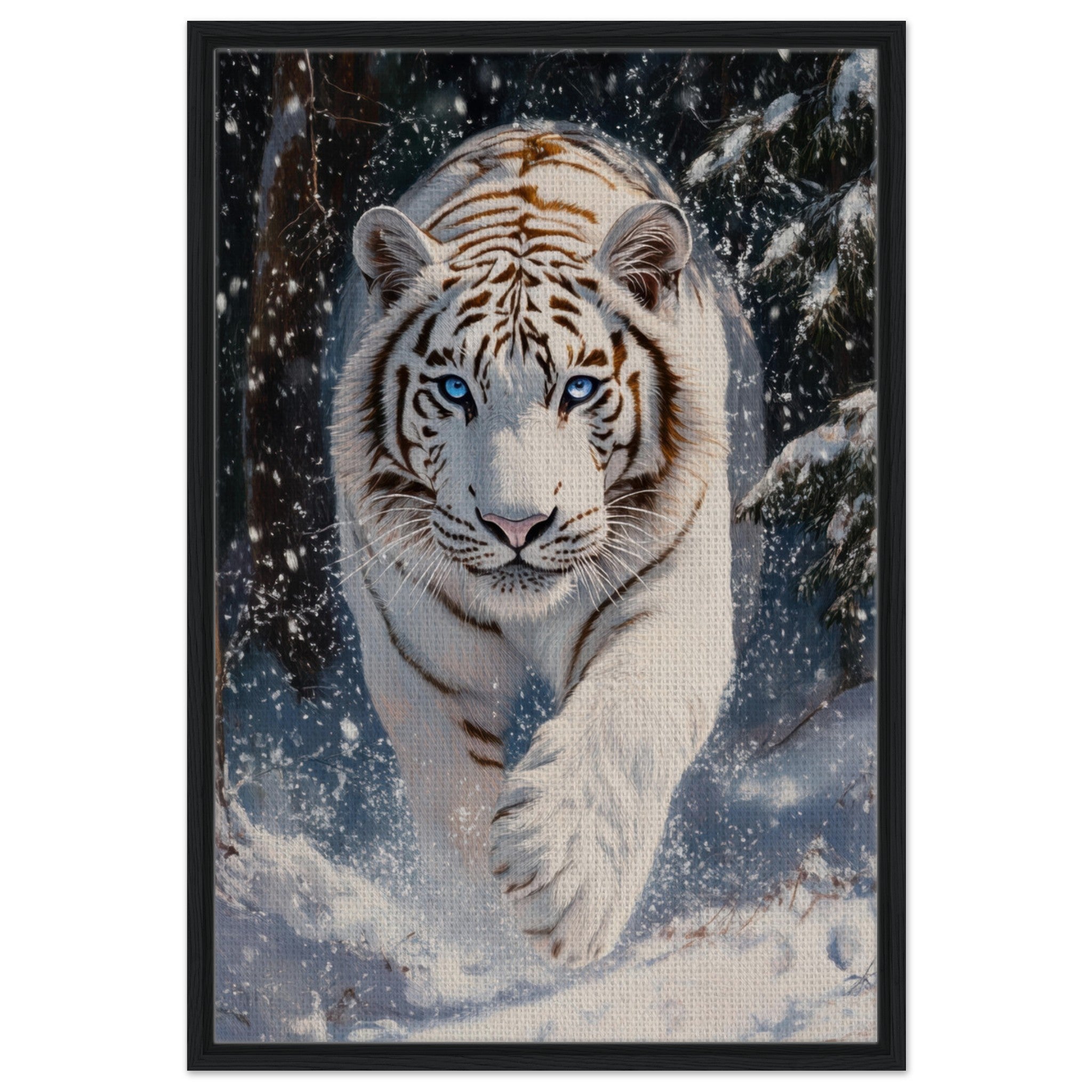 Framed Canvas Portrait - Majestic White Tiger in a Snowy Forest A powerful 3 - Shop Ai Art WebShop - Digital Art online Store
