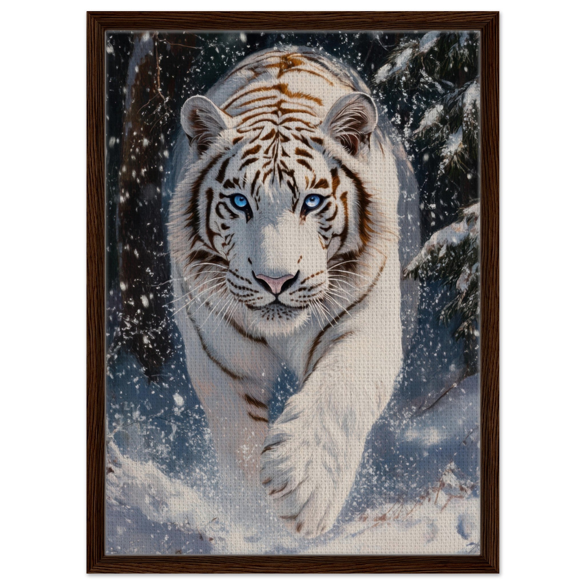 Framed Canvas Portrait - Majestic White Tiger in a Snowy Forest A powerful 3 - Shop Ai Art WebShop - Digital Art online Store