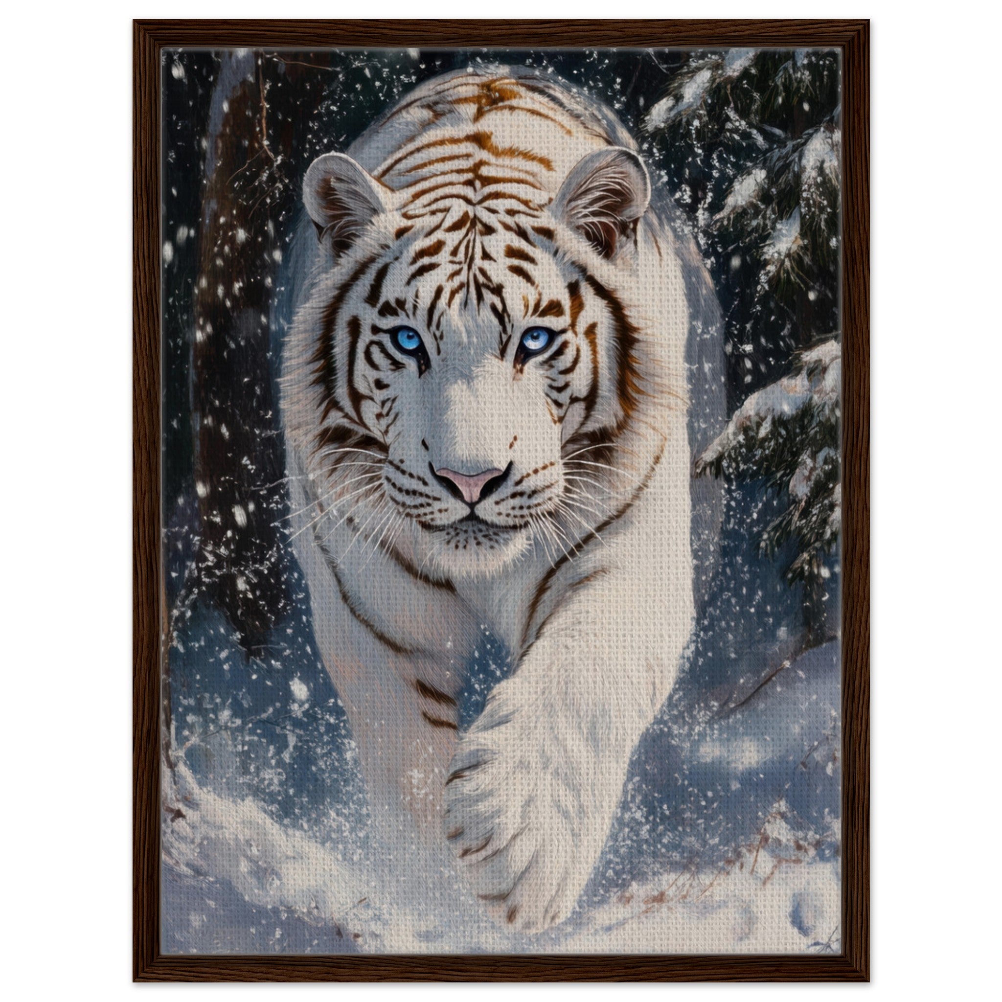 Framed Canvas Portrait - Majestic White Tiger in a Snowy Forest A powerful 3 - Shop Ai Art WebShop - Digital Art online Store