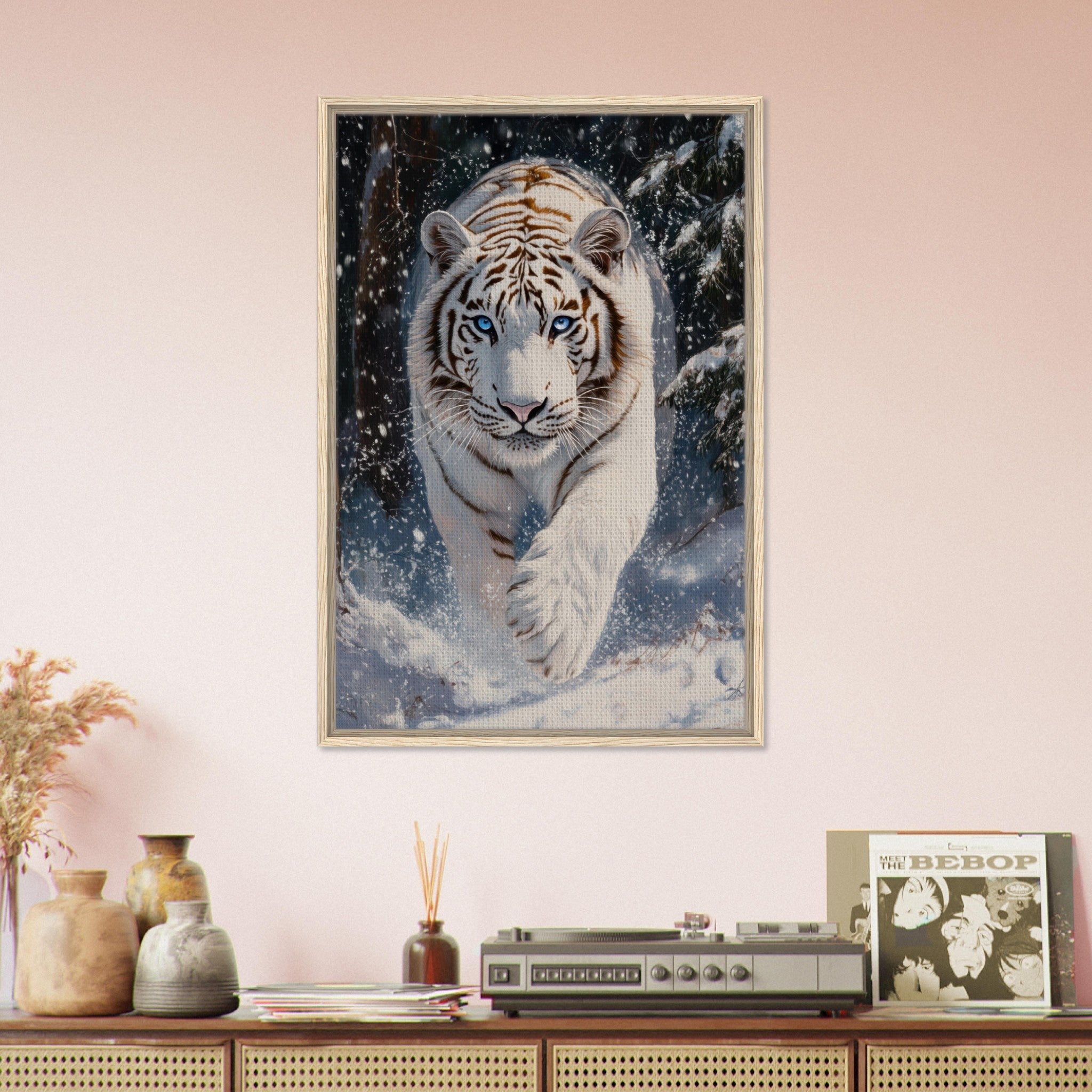 Framed Canvas Portrait - Majestic White Tiger in a Snowy Forest A powerful 3 - Shop Ai Art WebShop - Digital Art online Store
