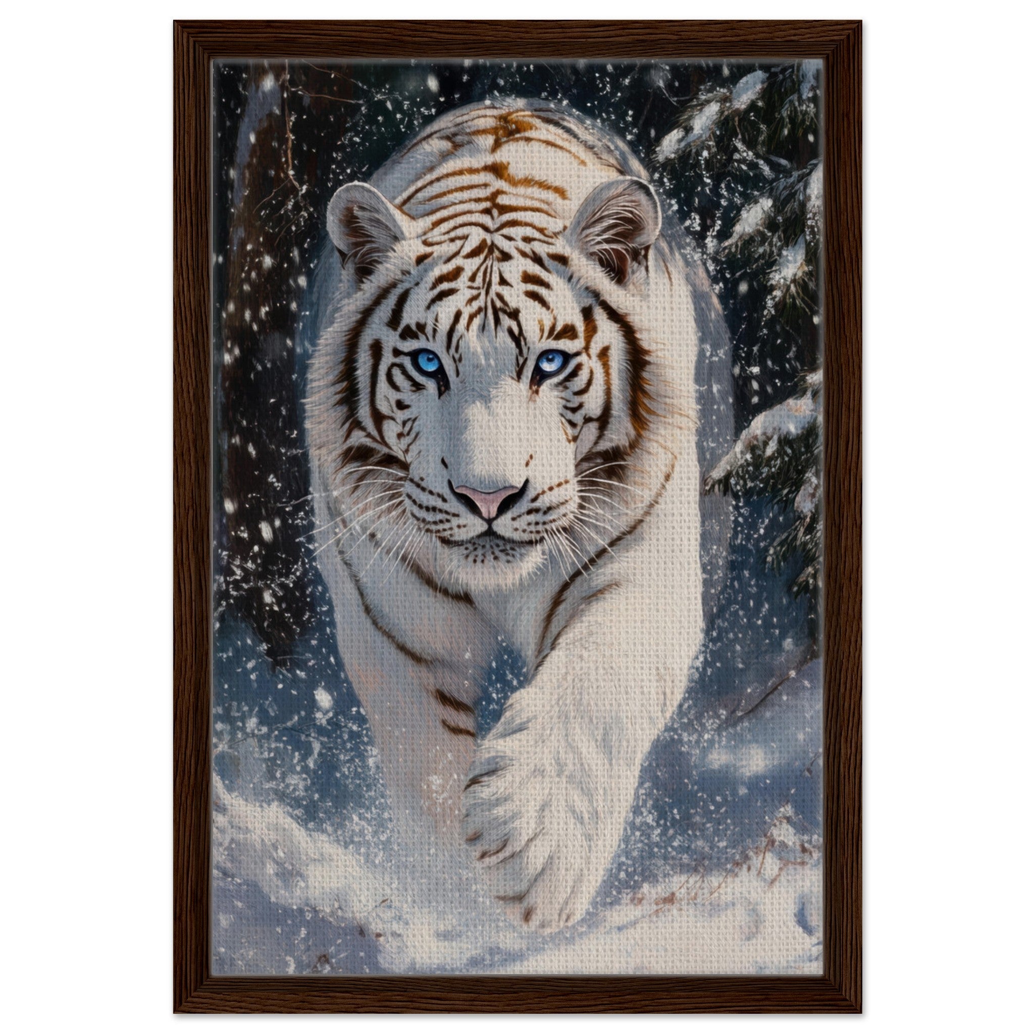 Framed Canvas Portrait - Majestic White Tiger in a Snowy Forest A powerful 3 - Shop Ai Art WebShop - Digital Art online Store