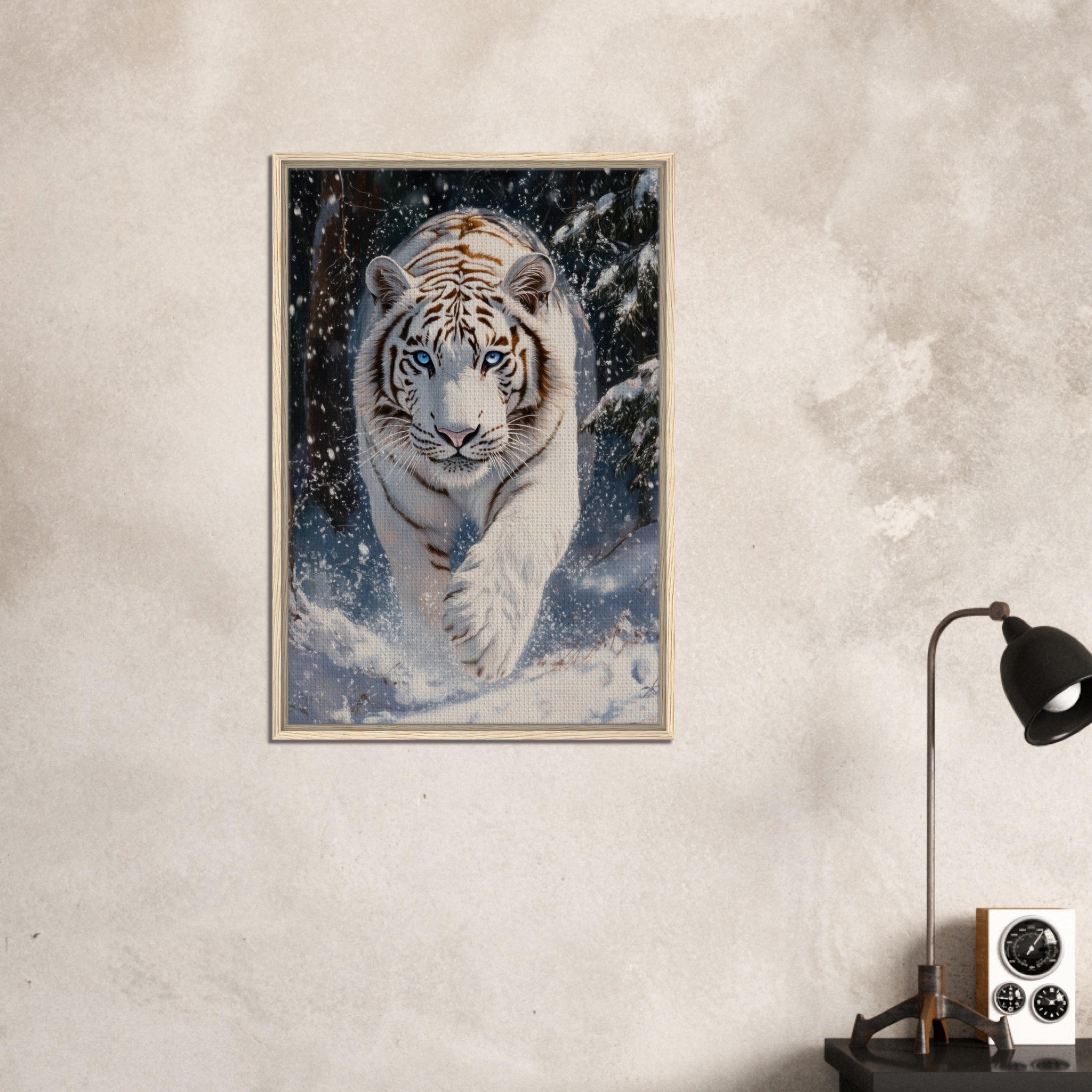 Framed Canvas Portrait - Majestic White Tiger in a Snowy Forest A powerful 3 - Shop Ai Art WebShop - Digital Art online Store