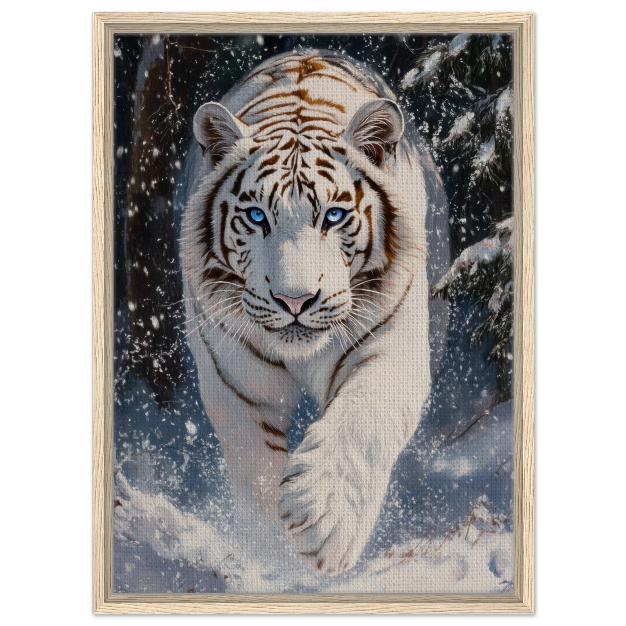 Framed Canvas Portrait - Majestic White Tiger in a Snowy Forest A powerful 3 - Shop Ai Art WebShop - Digital Art online Store