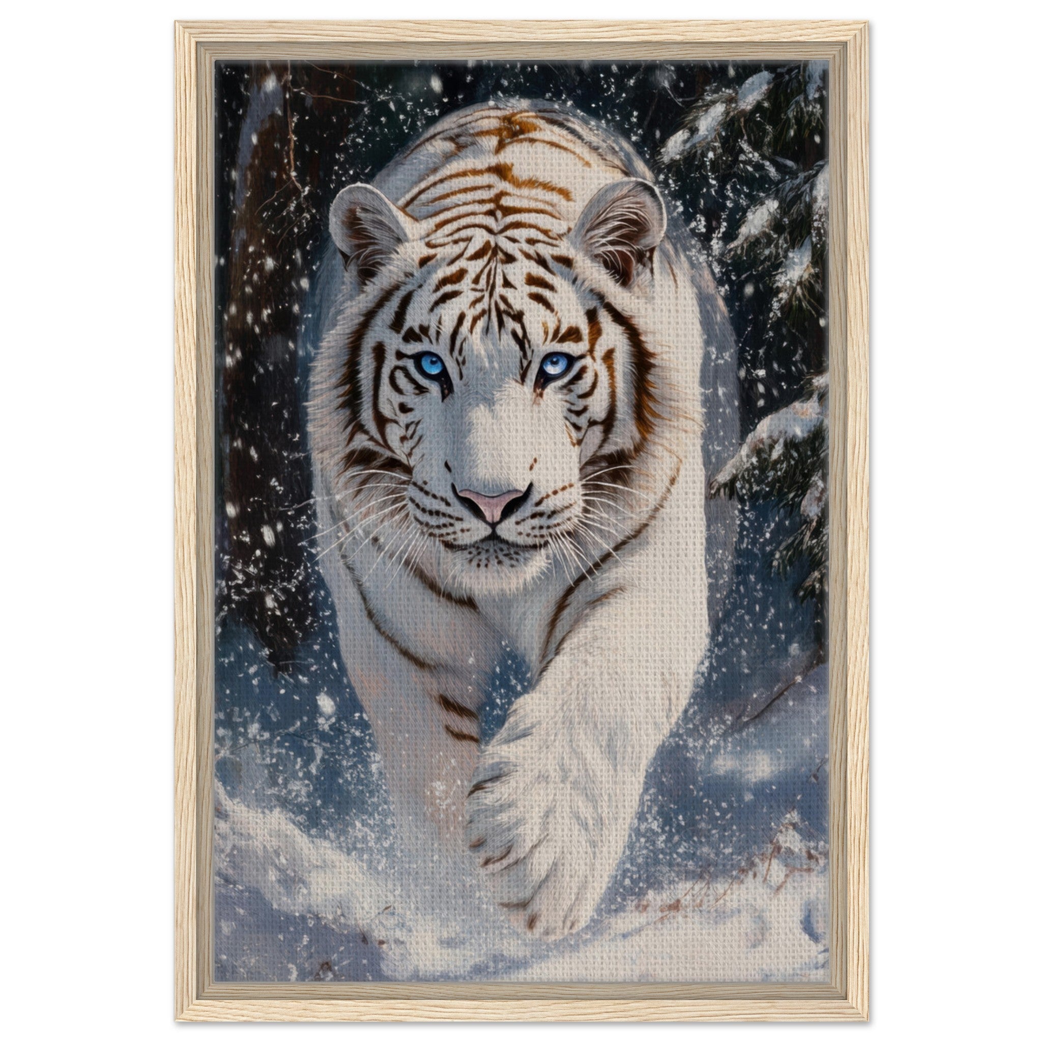 Framed Canvas Portrait - Majestic White Tiger in a Snowy Forest A powerful 3 - Shop Ai Art WebShop - Digital Art online Store