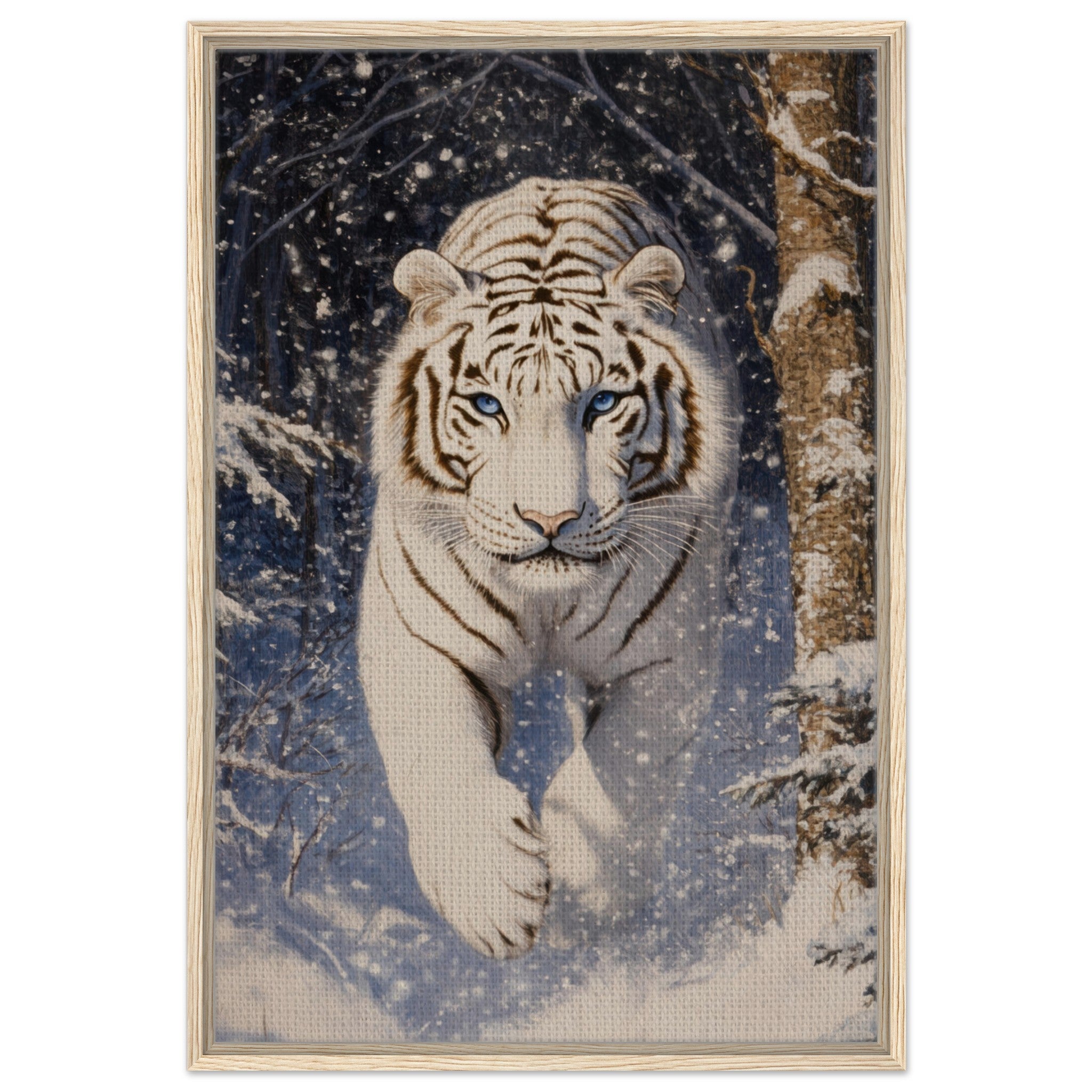 Framed Canvas Portrait - Majestic White Tiger in a Snowy Forest A powerful - Shop Ai Art WebShop - Digital Art online Store