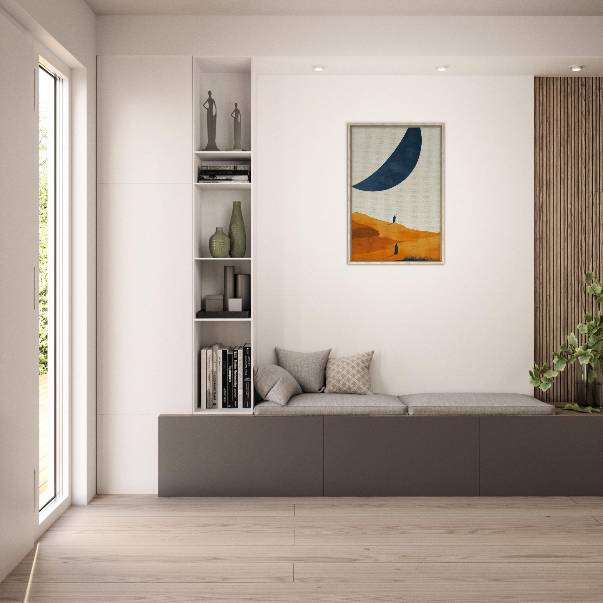 Framed Canvas Portrait - Minimalist Magical Landscape A sleek minimalist - Shop Ai Art WebShop - Digital Art online Store