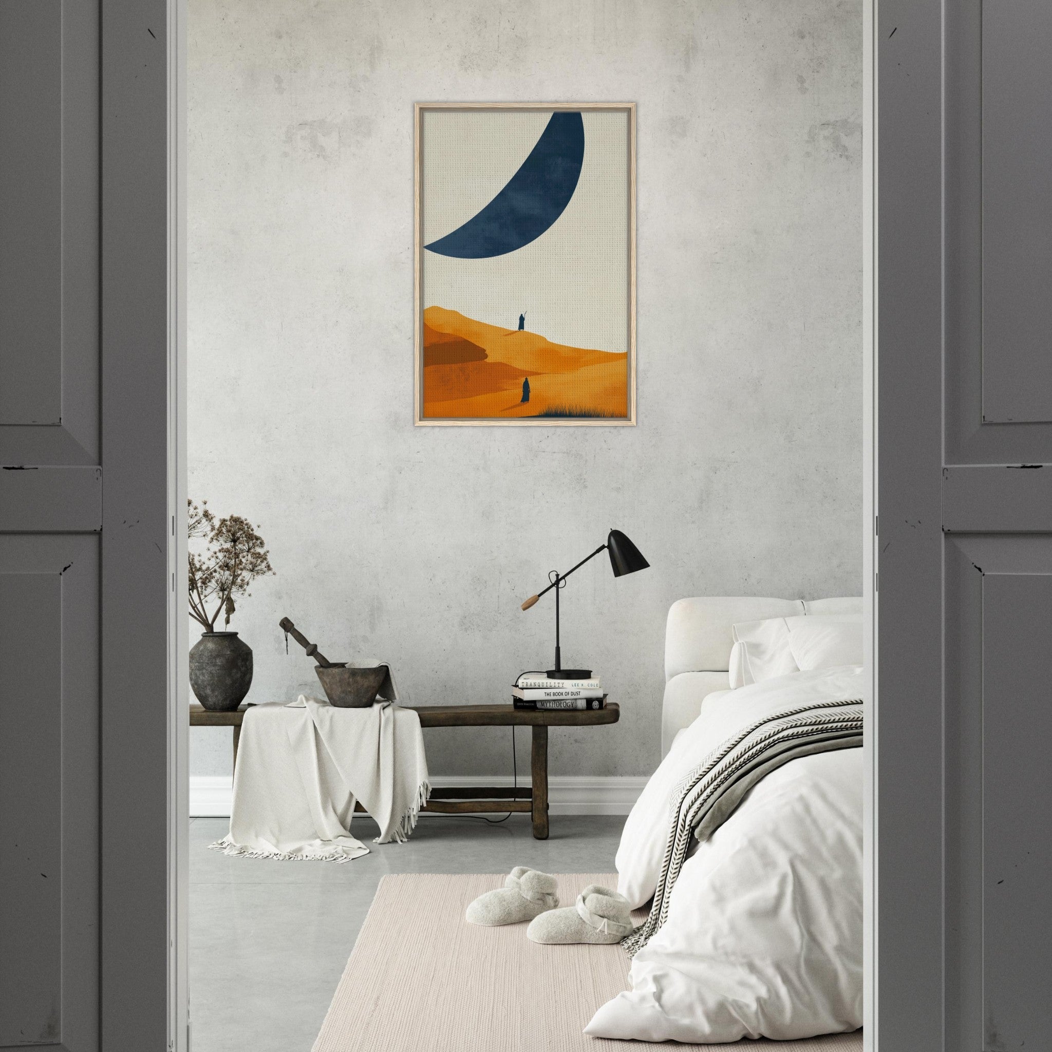 Framed Canvas Portrait - Minimalist Magical Landscape A sleek minimalist - Shop Ai Art WebShop - Digital Art online Store