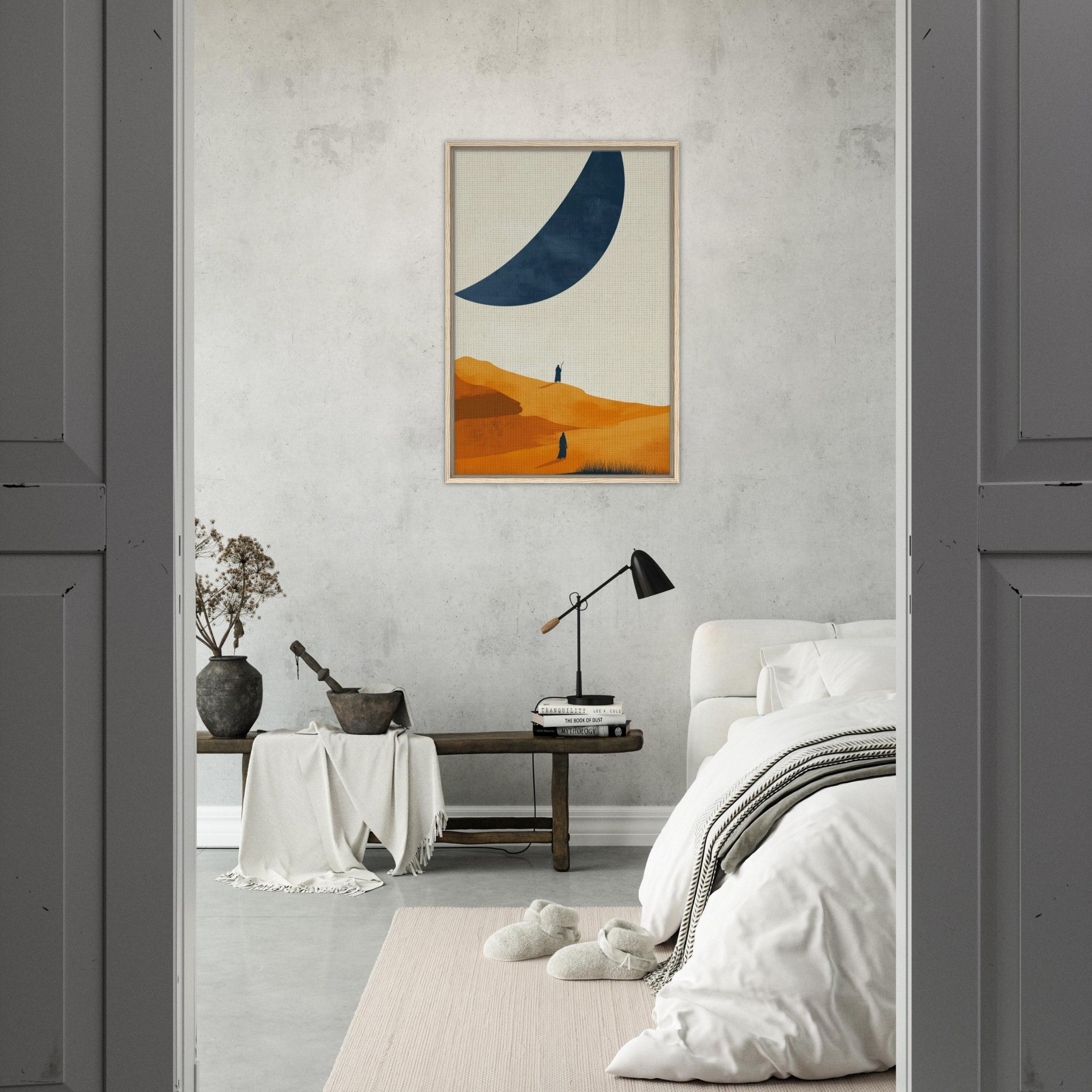 Framed Canvas Portrait - Minimalist Magical Landscape A sleek minimalist - Shop Ai Art WebShop - Digital Art online Store