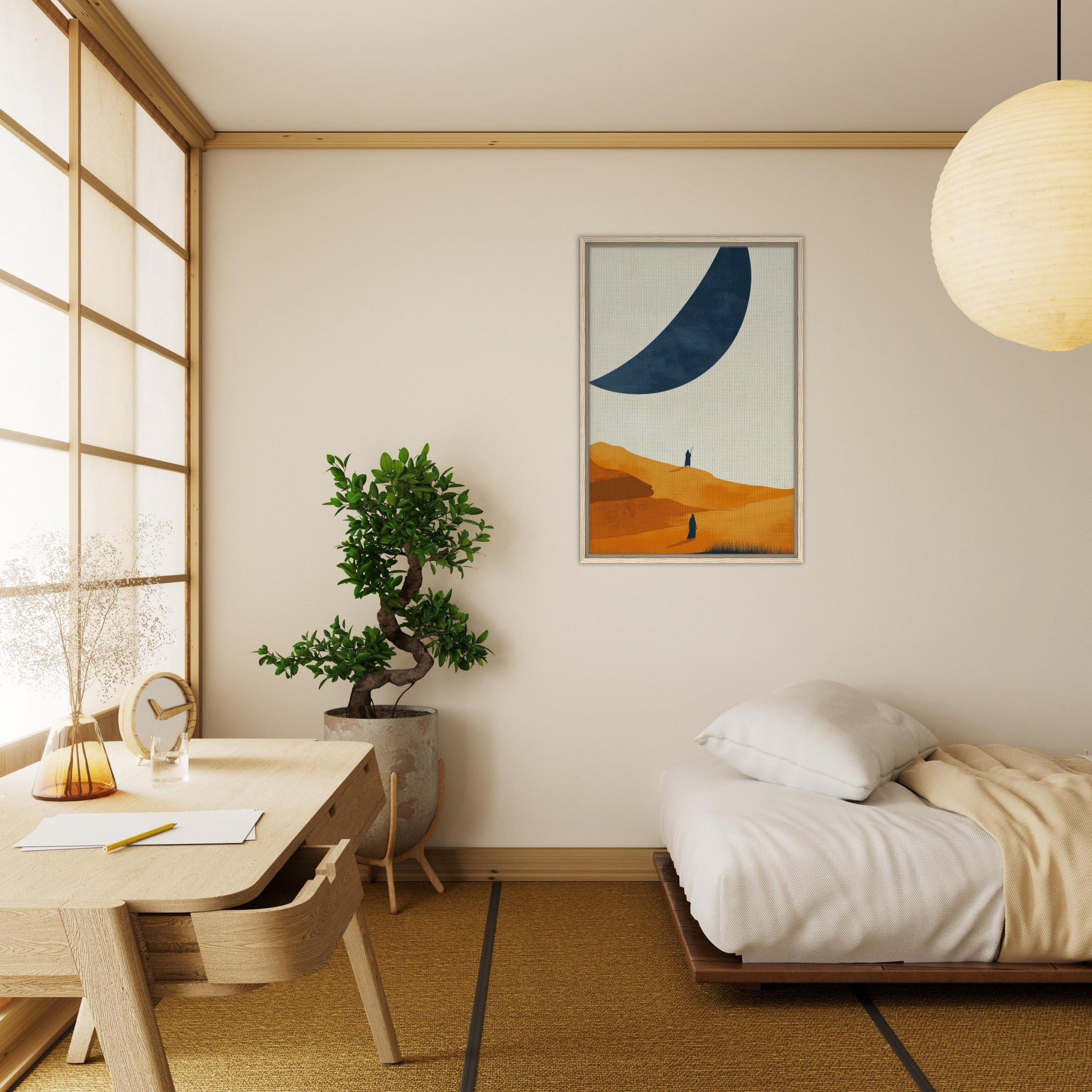 Framed Canvas Portrait - Minimalist Magical Landscape A sleek minimalist - Shop Ai Art WebShop - Digital Art online Store