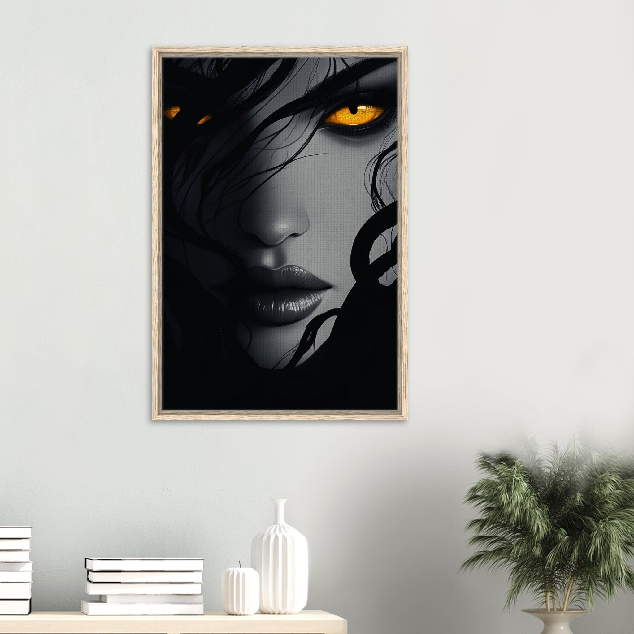 Framed Canvas Portrait - Minimalist Medusas Gaze Minimalism Tight - Focus 2 - Shop Ai Art WebShop - Digital Art online Store