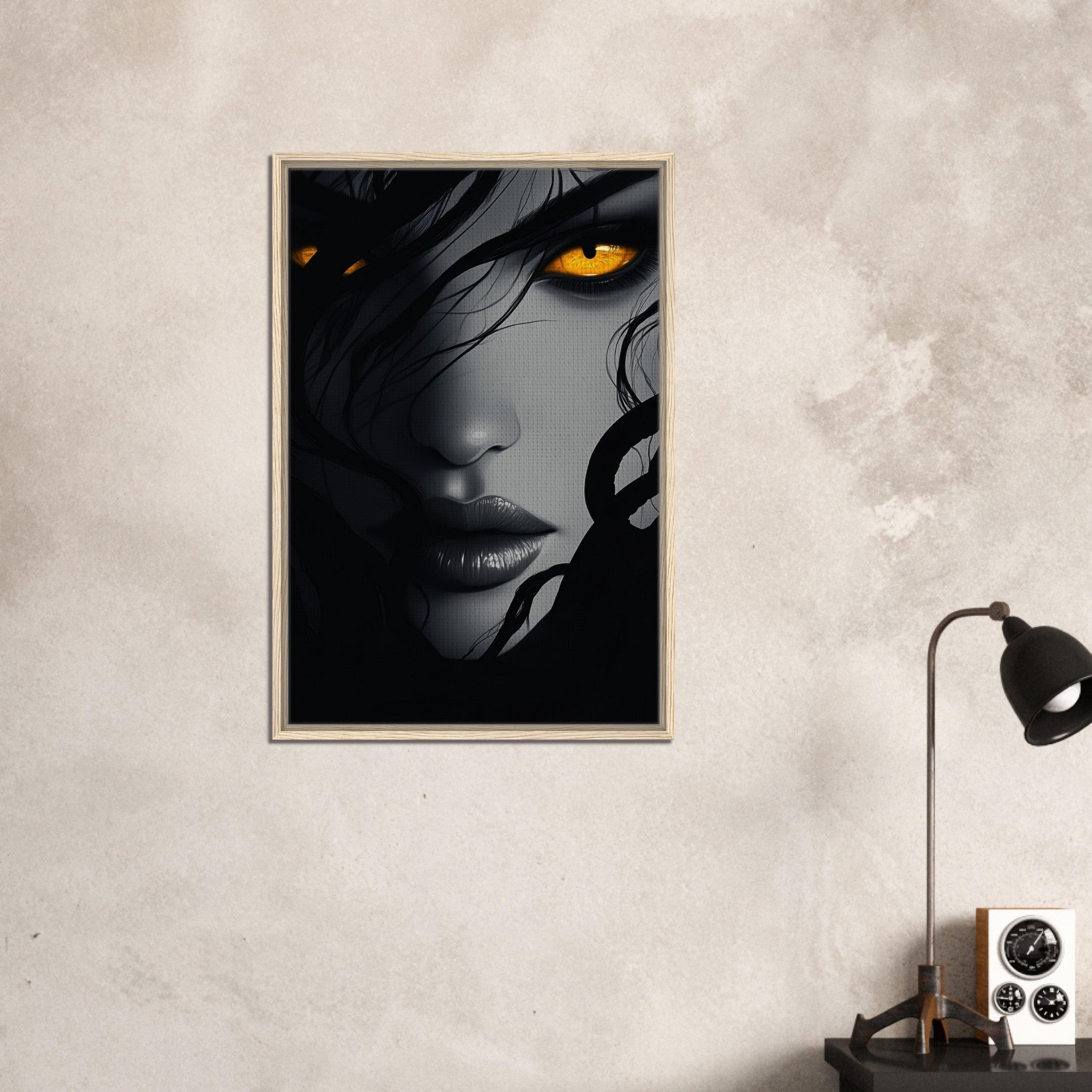 Framed Canvas Portrait - Minimalist Medusas Gaze Minimalism Tight - Focus 2 - Shop Ai Art WebShop - Digital Art online Store