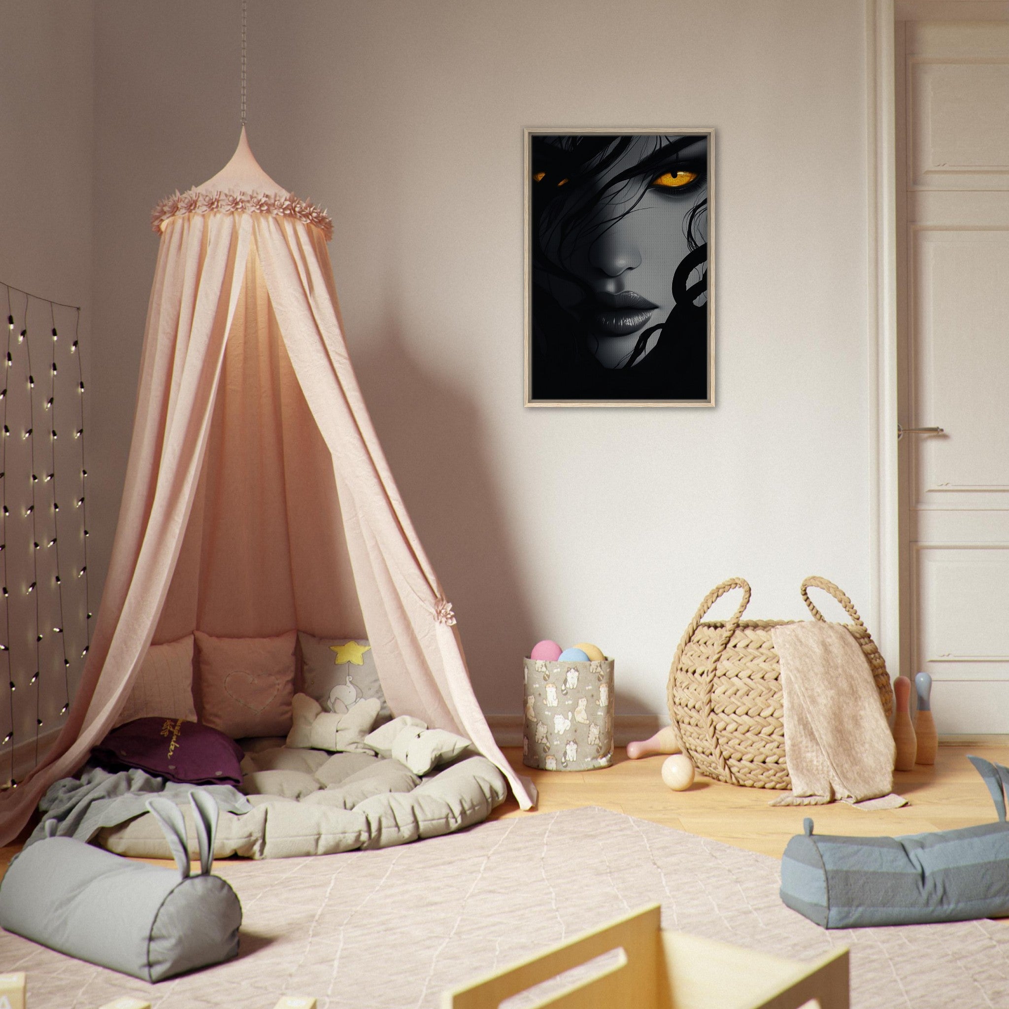 Framed Canvas Portrait - Minimalist Medusas Gaze Minimalism Tight - Focus 2 - Shop Ai Art WebShop - Digital Art online Store