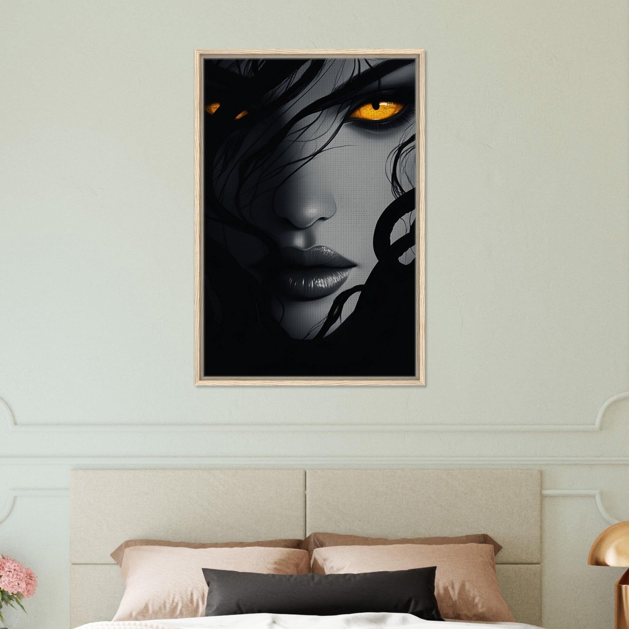Framed Canvas Portrait - Minimalist Medusas Gaze Minimalism Tight - Focus 2 - Shop Ai Art WebShop - Digital Art online Store