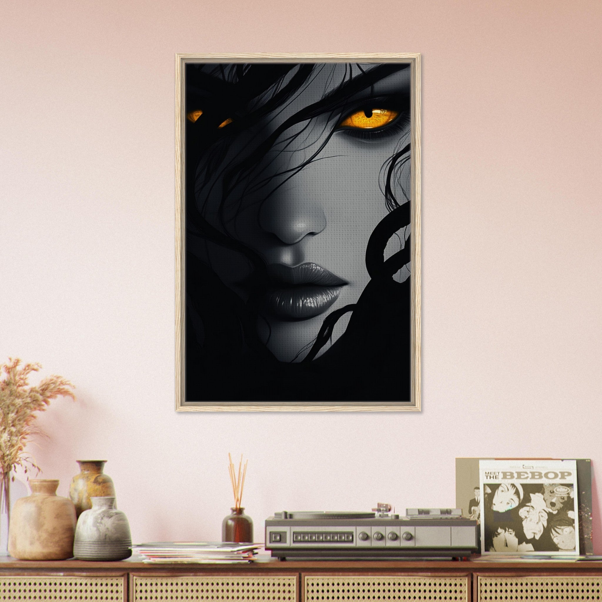 Framed Canvas Portrait - Minimalist Medusas Gaze Minimalism Tight - Focus 2 - Shop Ai Art WebShop - Digital Art online Store
