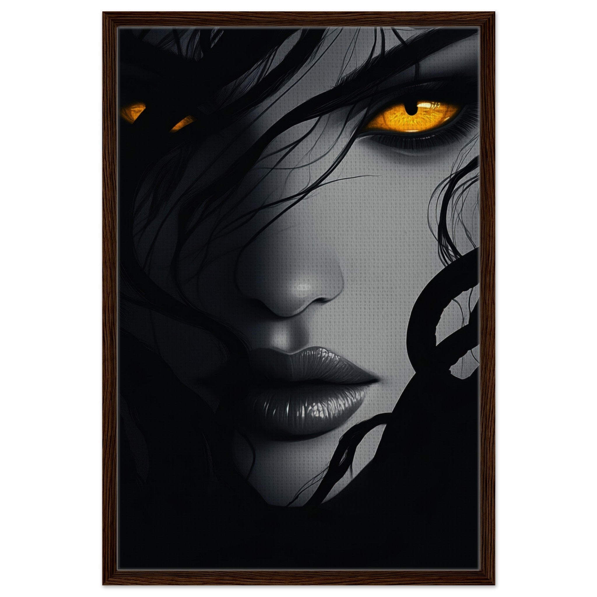Framed Canvas Portrait - Minimalist Medusas Gaze Minimalism Tight - Focus 2 - Shop Ai Art WebShop - Digital Art online Store