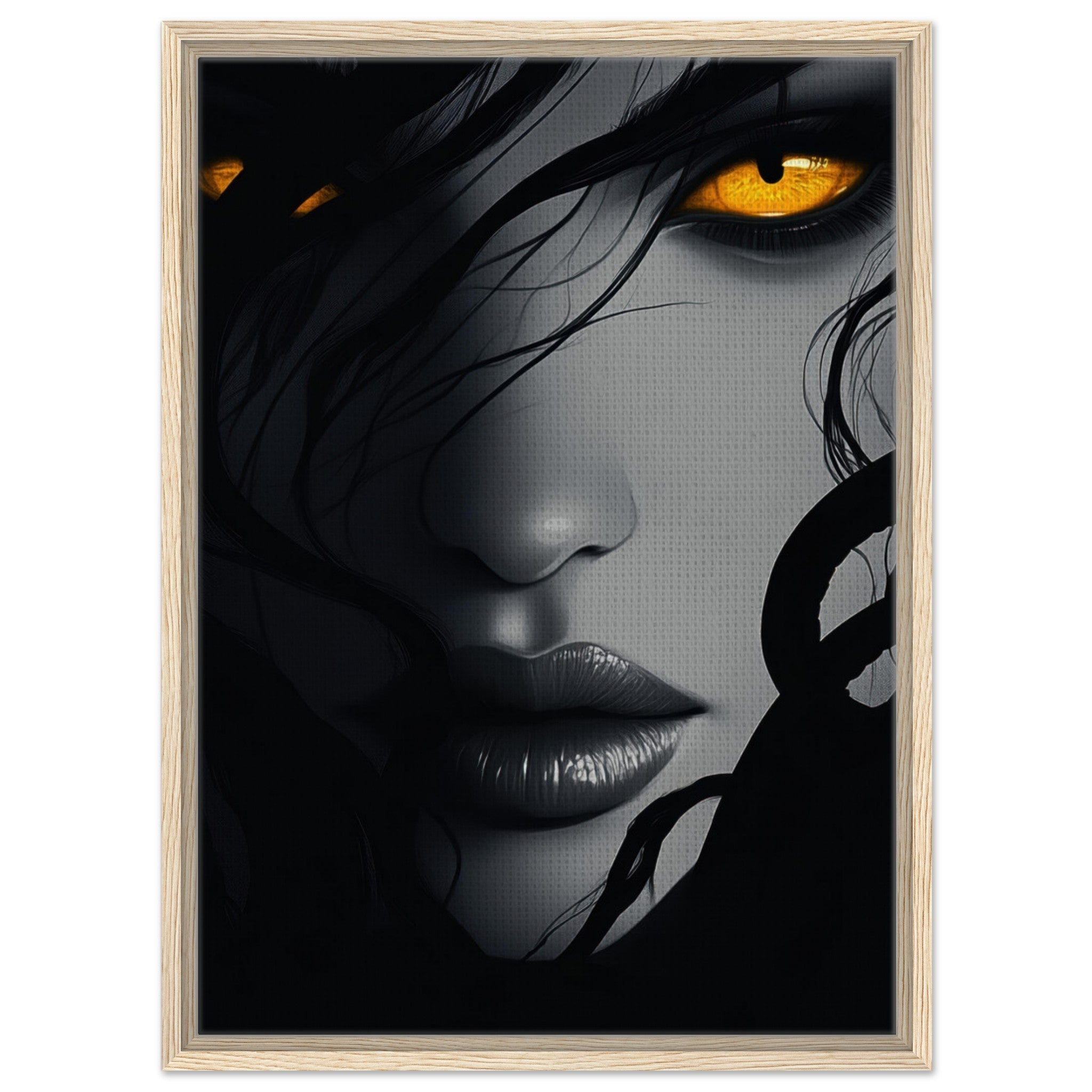 Framed Canvas Portrait - Minimalist Medusas Gaze Minimalism Tight - Focus 2 - Shop Ai Art WebShop - Digital Art online Store
