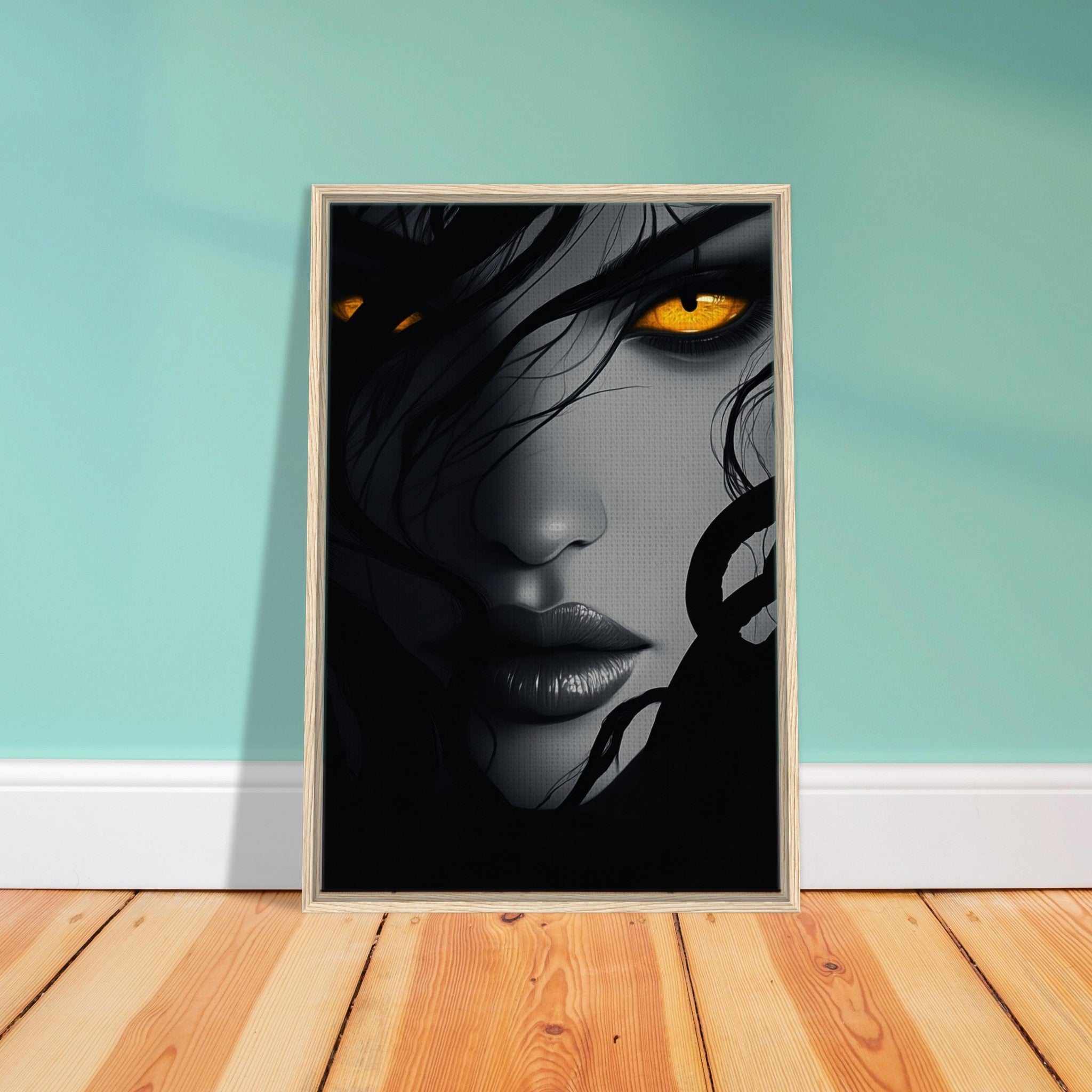 Framed Canvas Portrait - Minimalist Medusas Gaze Minimalism Tight - Focus 2 - Shop Ai Art WebShop - Digital Art online Store