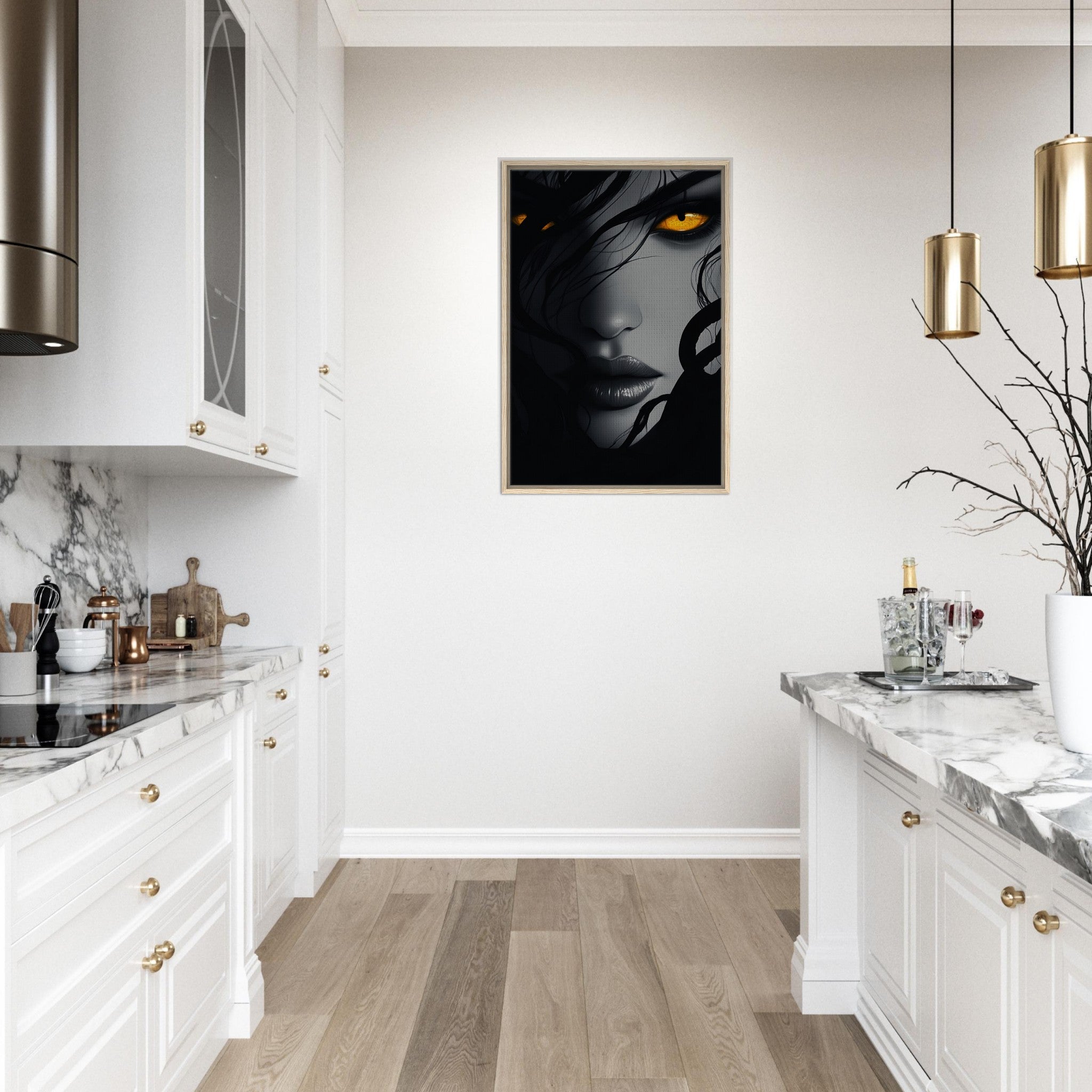 Framed Canvas Portrait - Minimalist Medusas Gaze Minimalism Tight - Focus 2 - Shop Ai Art WebShop - Digital Art online Store