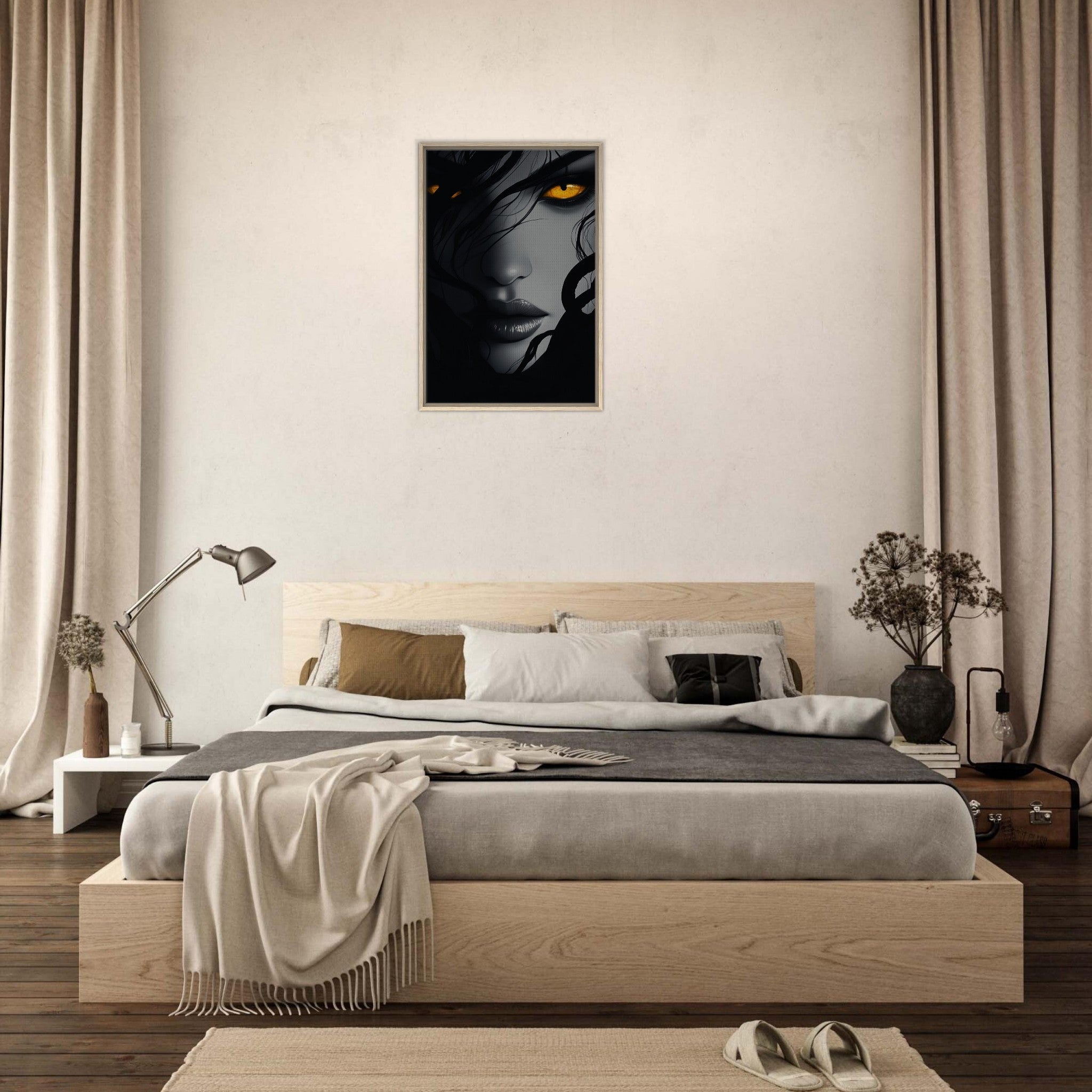 Framed Canvas Portrait - Minimalist Medusas Gaze Minimalism Tight - Focus 2 - Shop Ai Art WebShop - Digital Art online Store