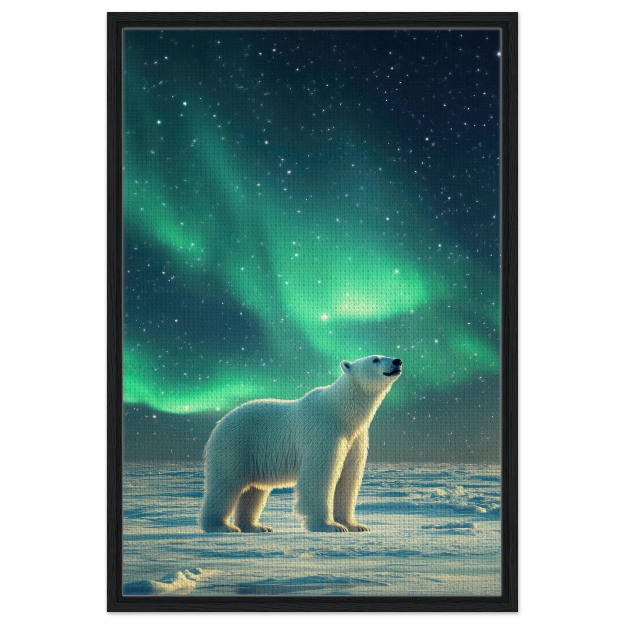 Framed Canvas Portrait - Polar Bear Under the Aurora Borealis A solitary 3 - Shop Ai Art WebShop - Digital Art online Store
