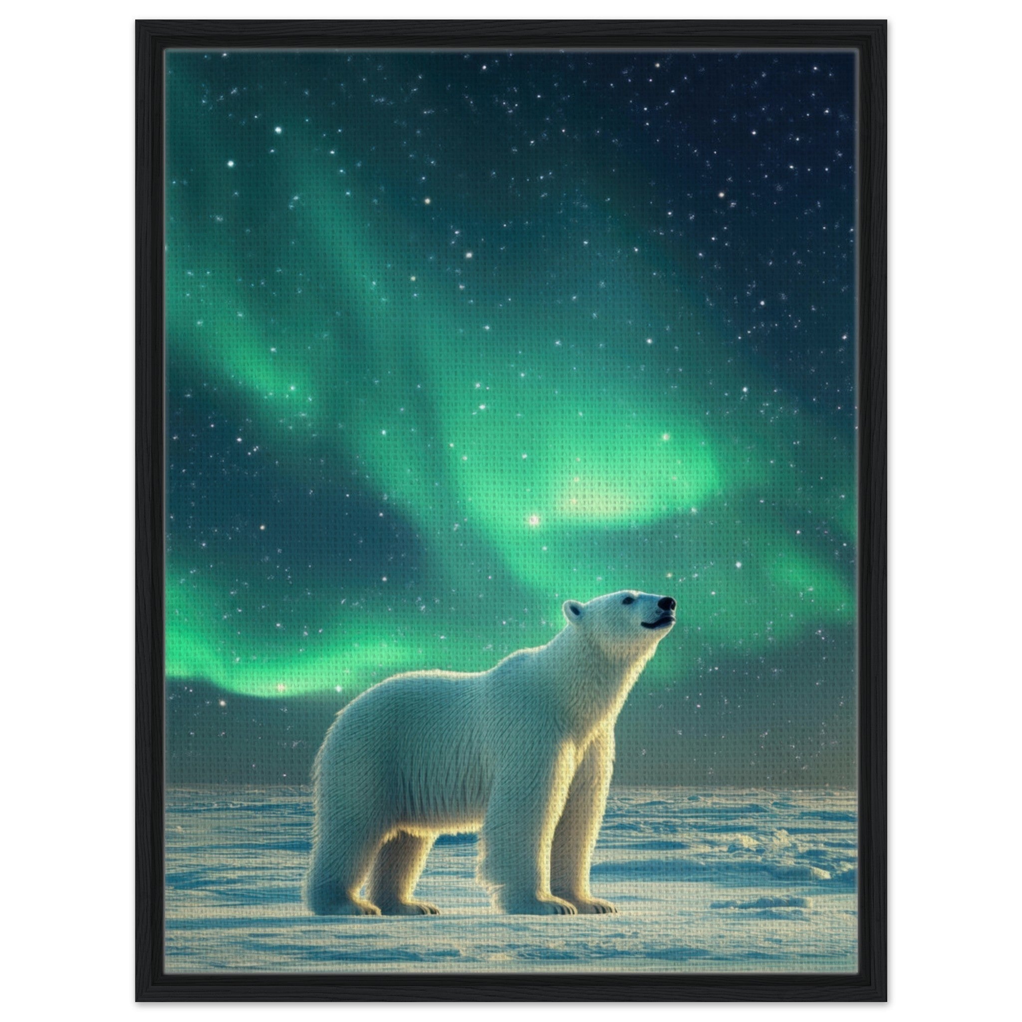 Framed Canvas Portrait - Polar Bear Under the Aurora Borealis A solitary 3 - Shop Ai Art WebShop - Digital Art online Store