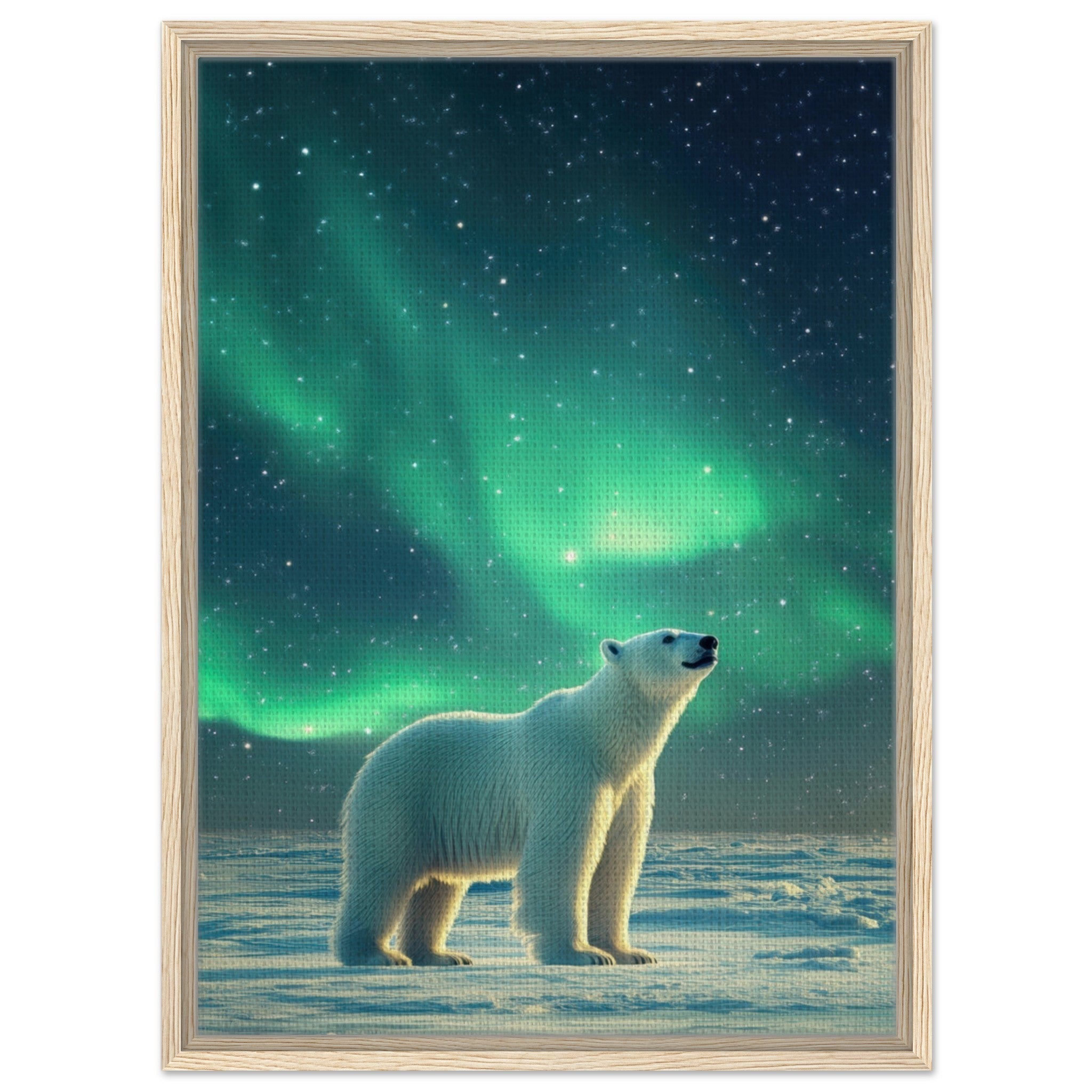 Framed Canvas Portrait - Polar Bear Under the Aurora Borealis A solitary 3 - Shop Ai Art WebShop - Digital Art online Store