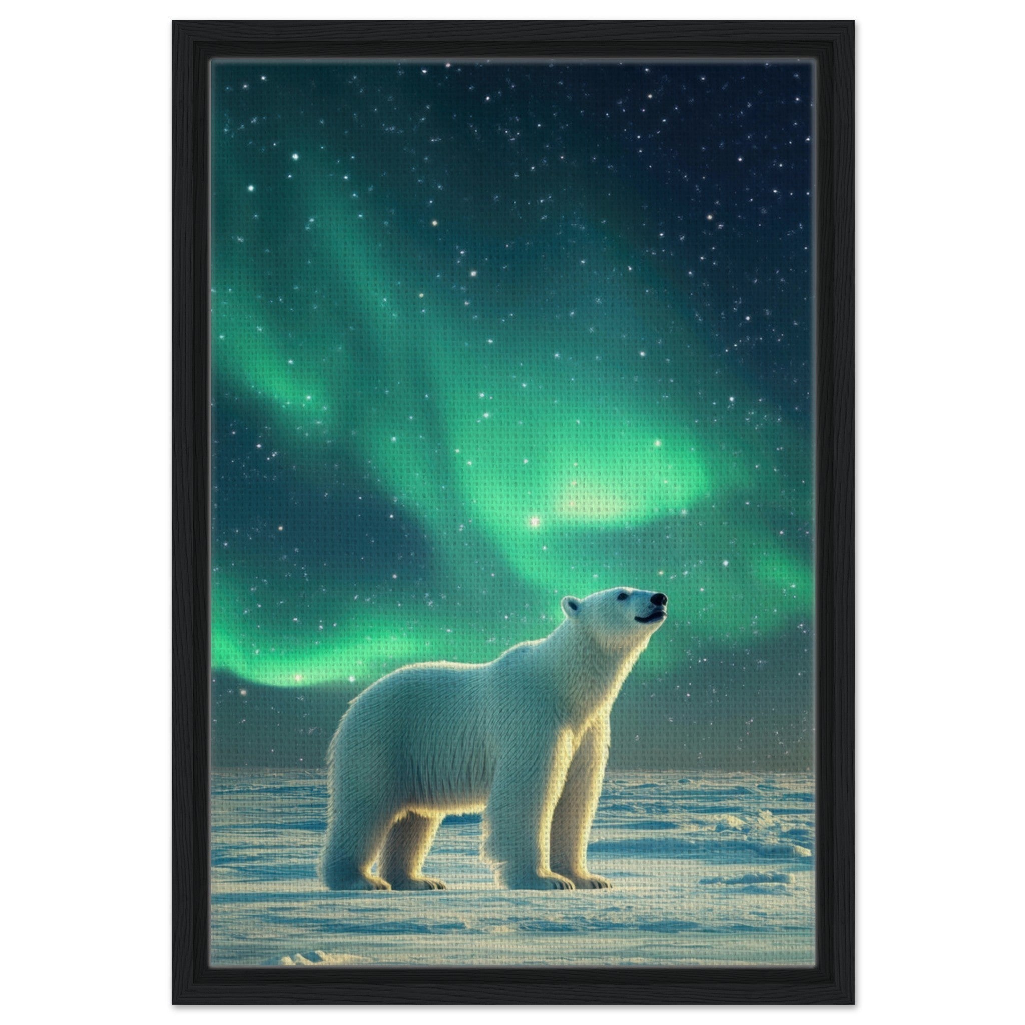 Framed Canvas Portrait - Polar Bear Under the Aurora Borealis A solitary 3 - Shop Ai Art WebShop - Digital Art online Store