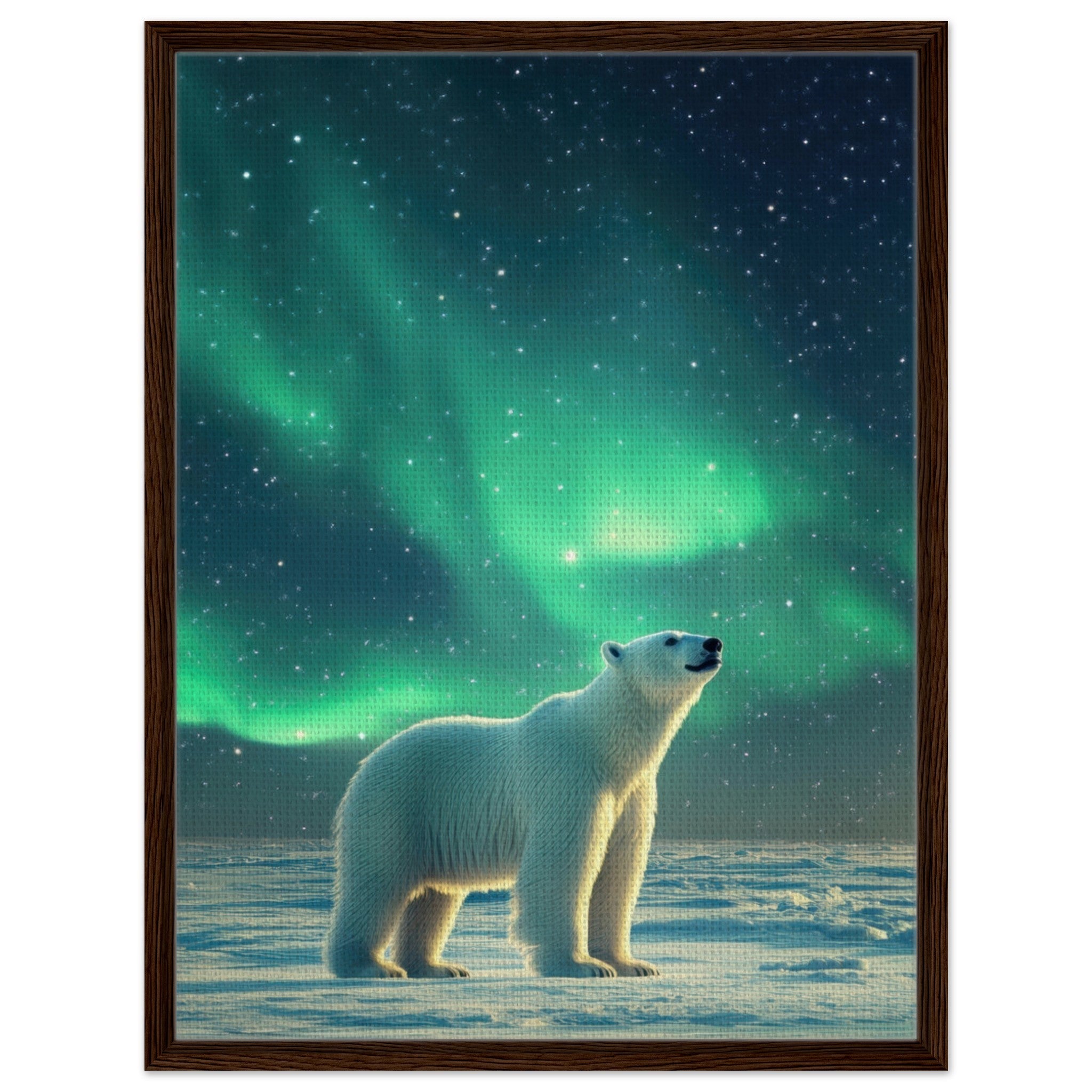 Framed Canvas Portrait - Polar Bear Under the Aurora Borealis A solitary 3 - Shop Ai Art WebShop - Digital Art online Store