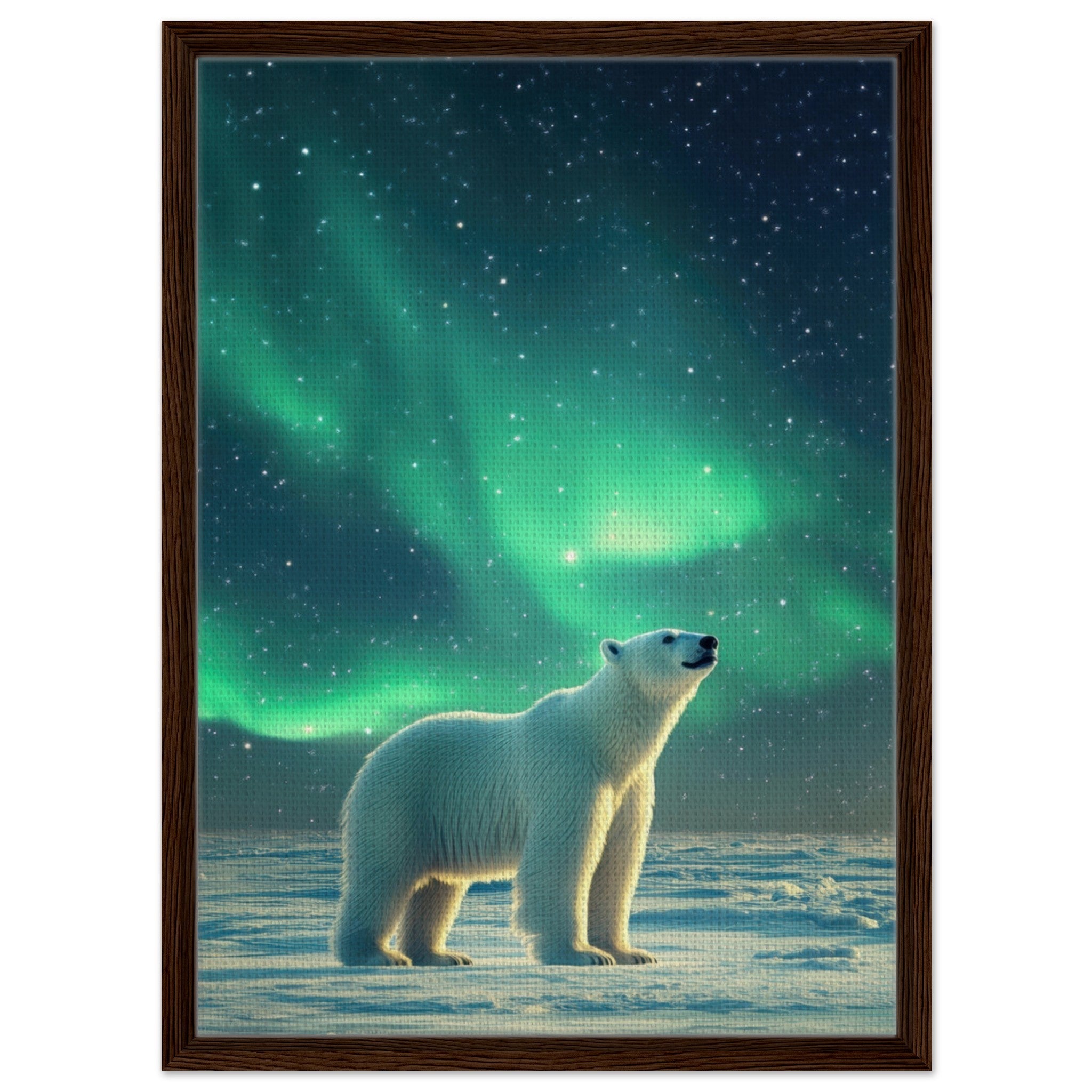 Framed Canvas Portrait - Polar Bear Under the Aurora Borealis A solitary 3 - Shop Ai Art WebShop - Digital Art online Store