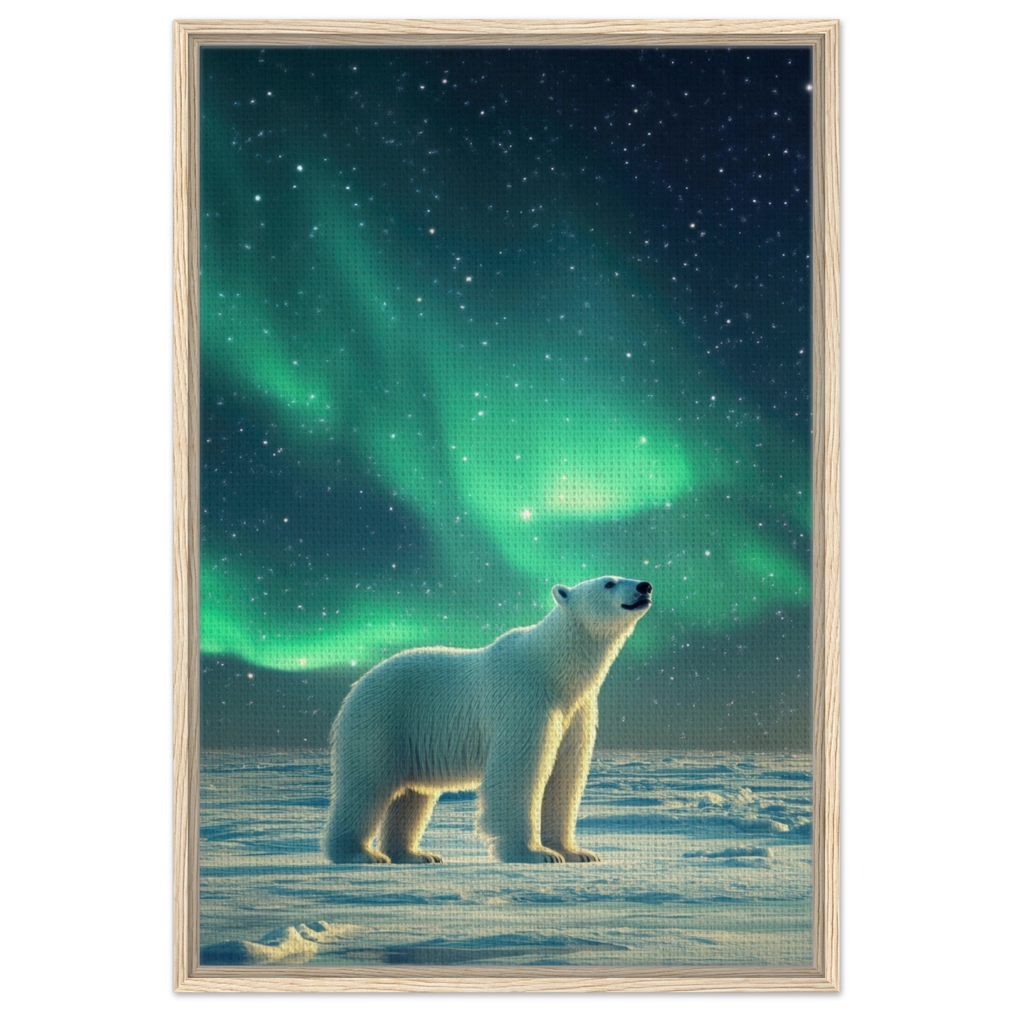 Framed Canvas Portrait - Polar Bear Under the Aurora Borealis A solitary 3 - Shop Ai Art WebShop - Digital Art online Store