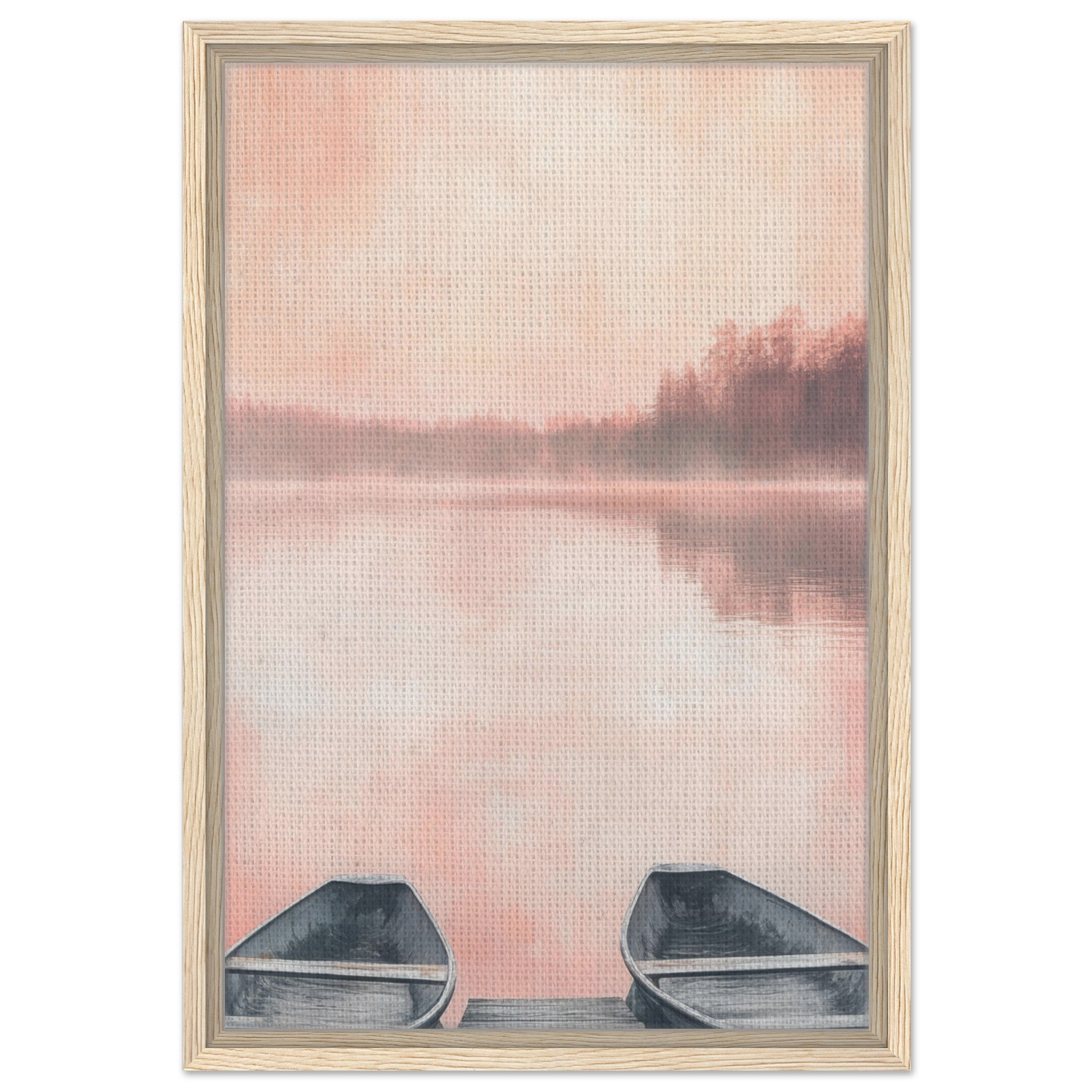 Framed Canvas Portrait - Serene Lake with Rowboats A tranquil lake - Shop Ai Art WebShop - Digital Art online Store