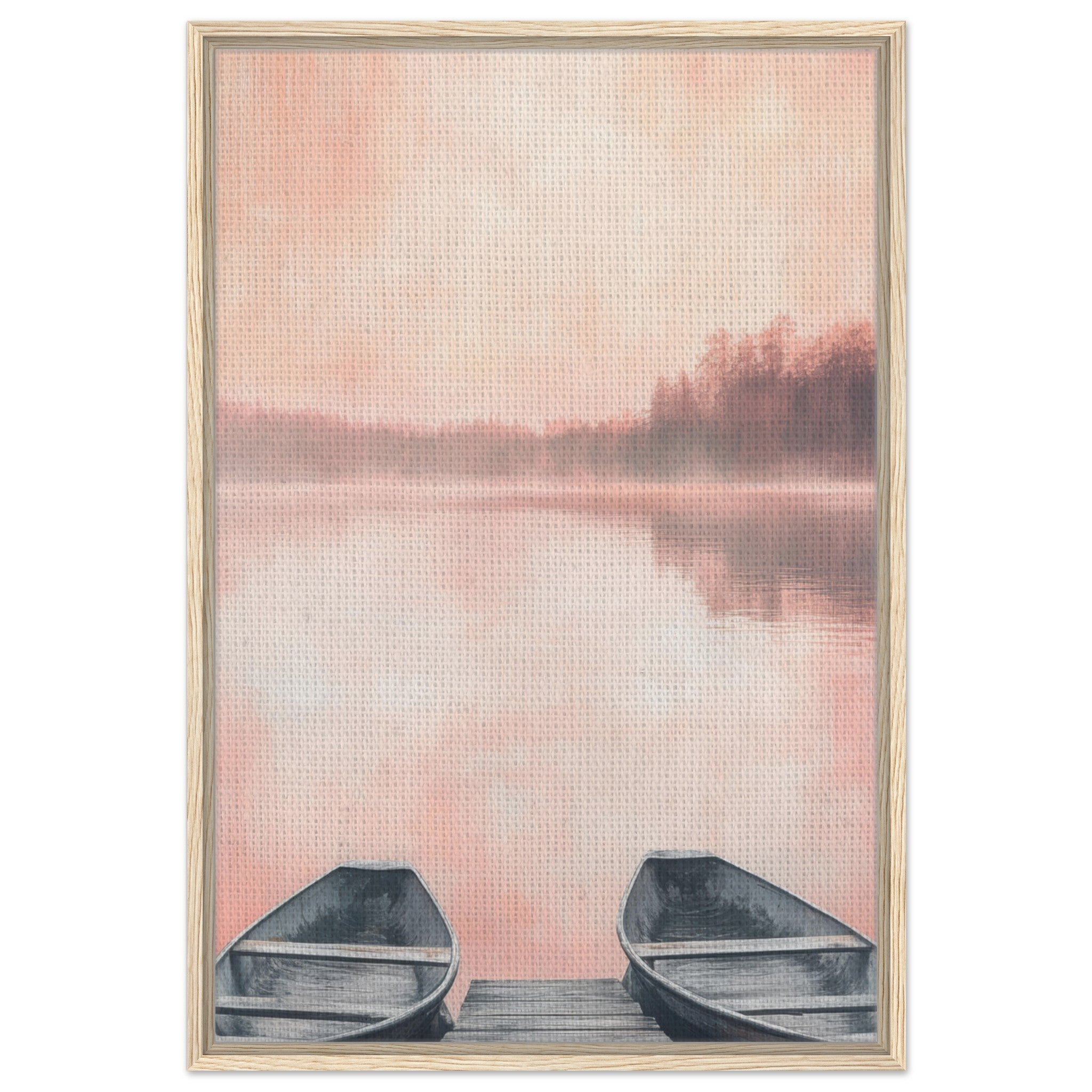 Framed Canvas Portrait - Serene Lake with Rowboats A tranquil lake - Shop Ai Art WebShop - Digital Art online Store