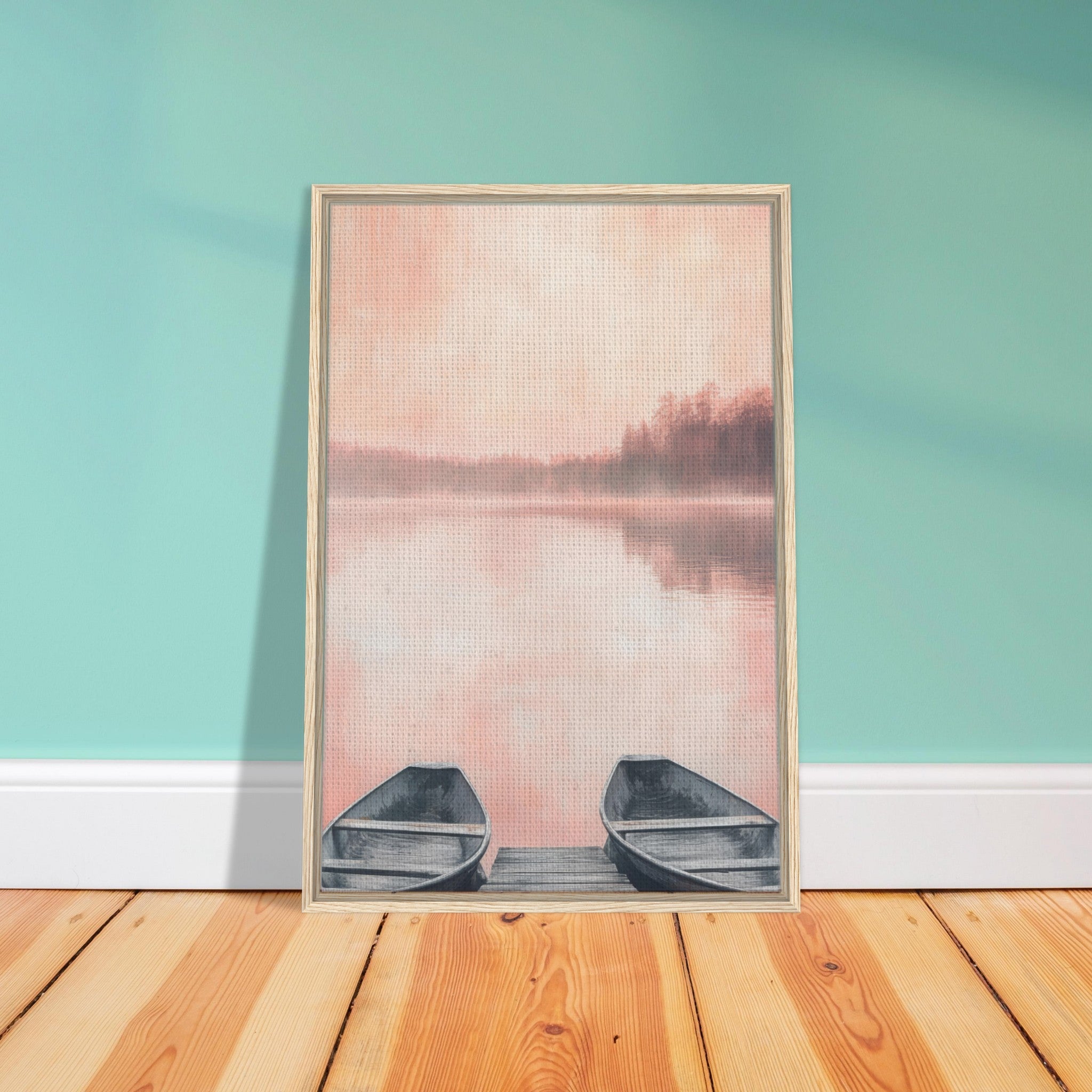 Framed Canvas Portrait - Serene Lake with Rowboats A tranquil lake - Shop Ai Art WebShop - Digital Art online Store