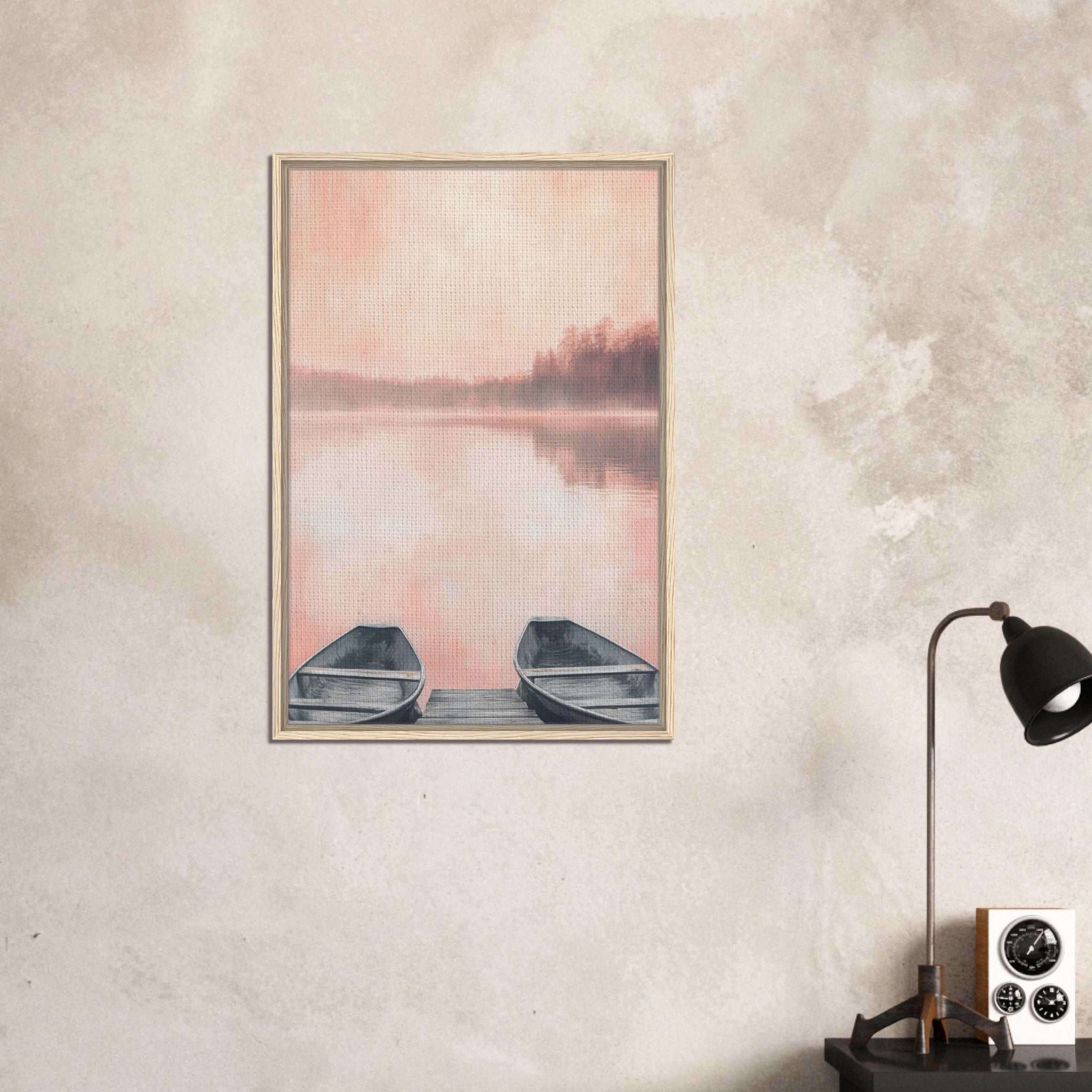 Framed Canvas Portrait - Serene Lake with Rowboats A tranquil lake - Shop Ai Art WebShop - Digital Art online Store