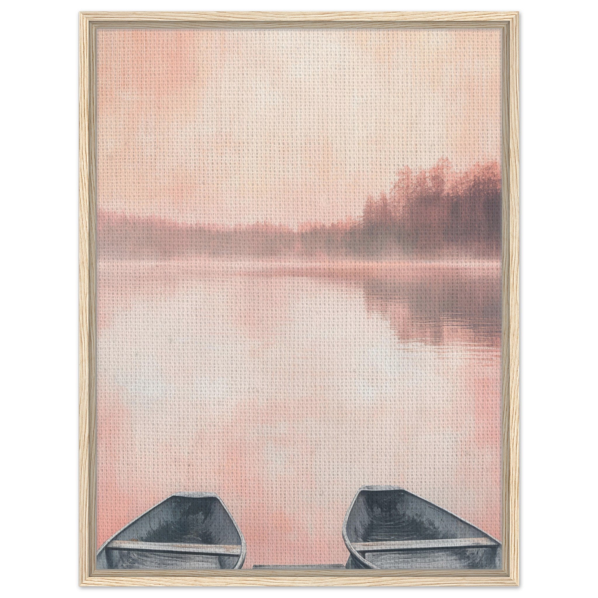 Framed Canvas Portrait - Serene Lake with Rowboats A tranquil lake - Shop Ai Art WebShop - Digital Art online Store
