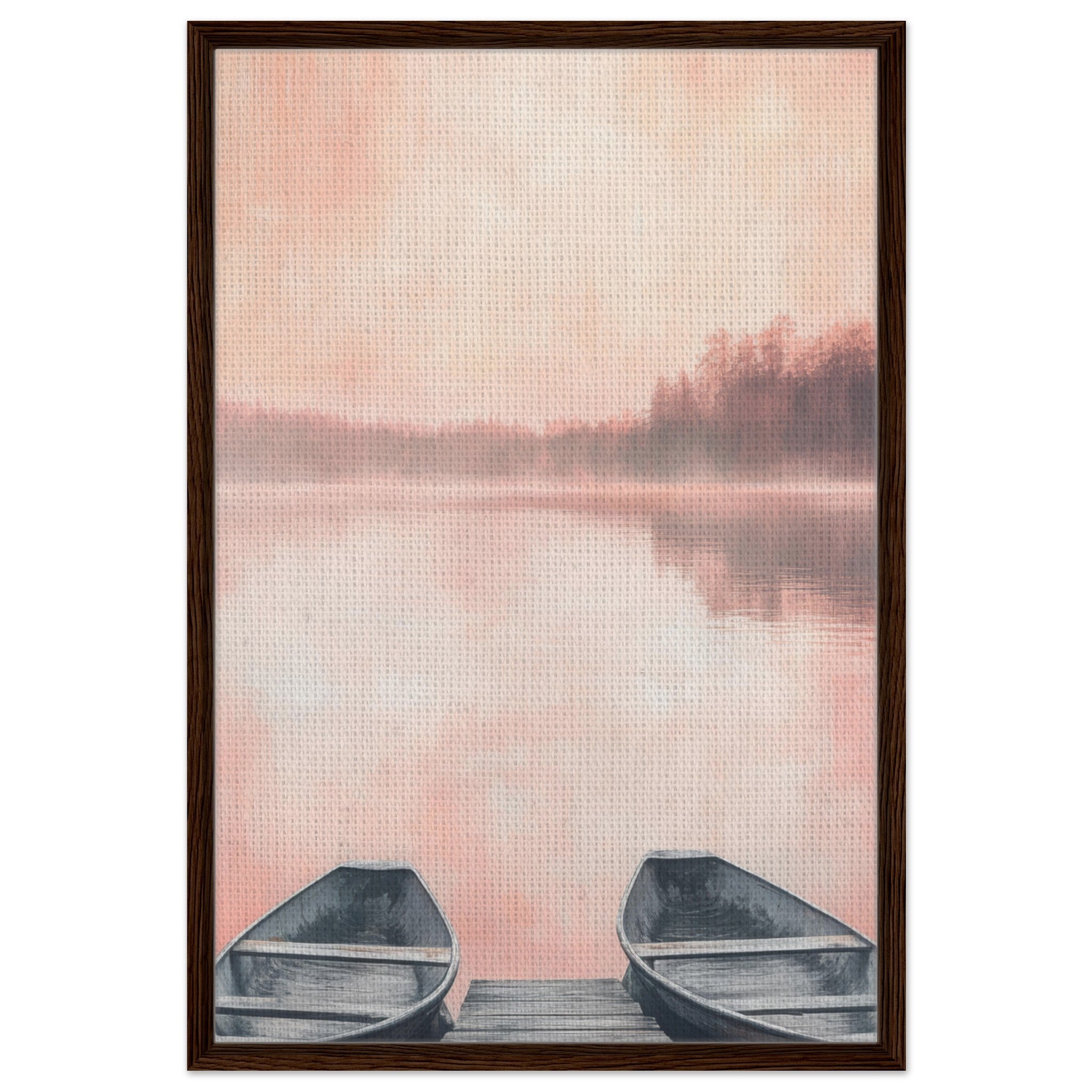 Framed Canvas Portrait - Serene Lake with Rowboats A tranquil lake - Shop Ai Art WebShop - Digital Art online Store