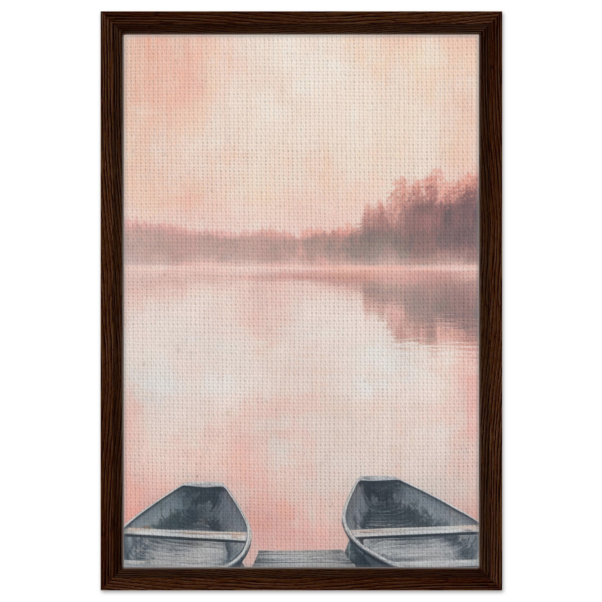 Framed Canvas Portrait - Serene Lake with Rowboats A tranquil lake - Shop Ai Art WebShop - Digital Art online Store