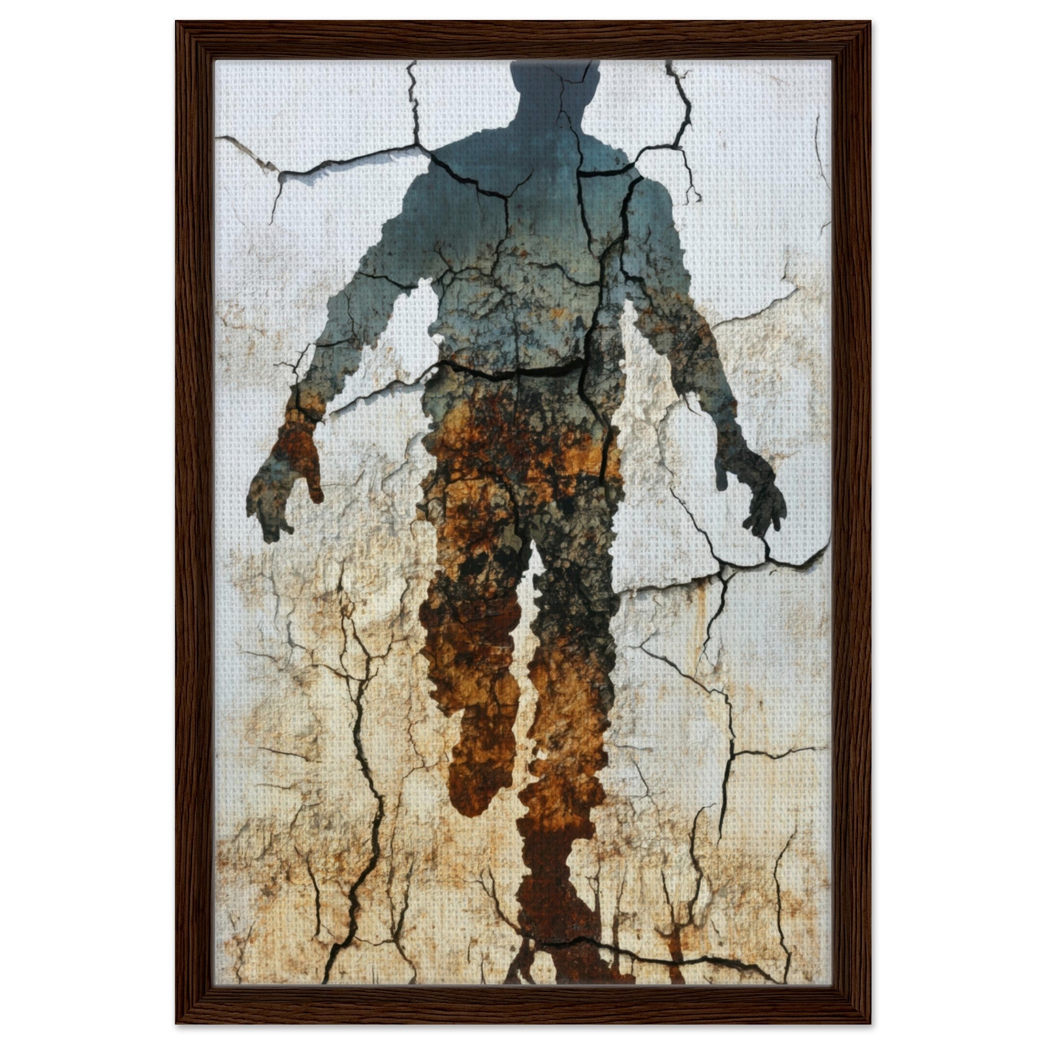 Framed Canvas Portrait - The Erosion of Thought Layers of cracked peeling 3 - Shop Ai Art WebShop - Digital Art online Store