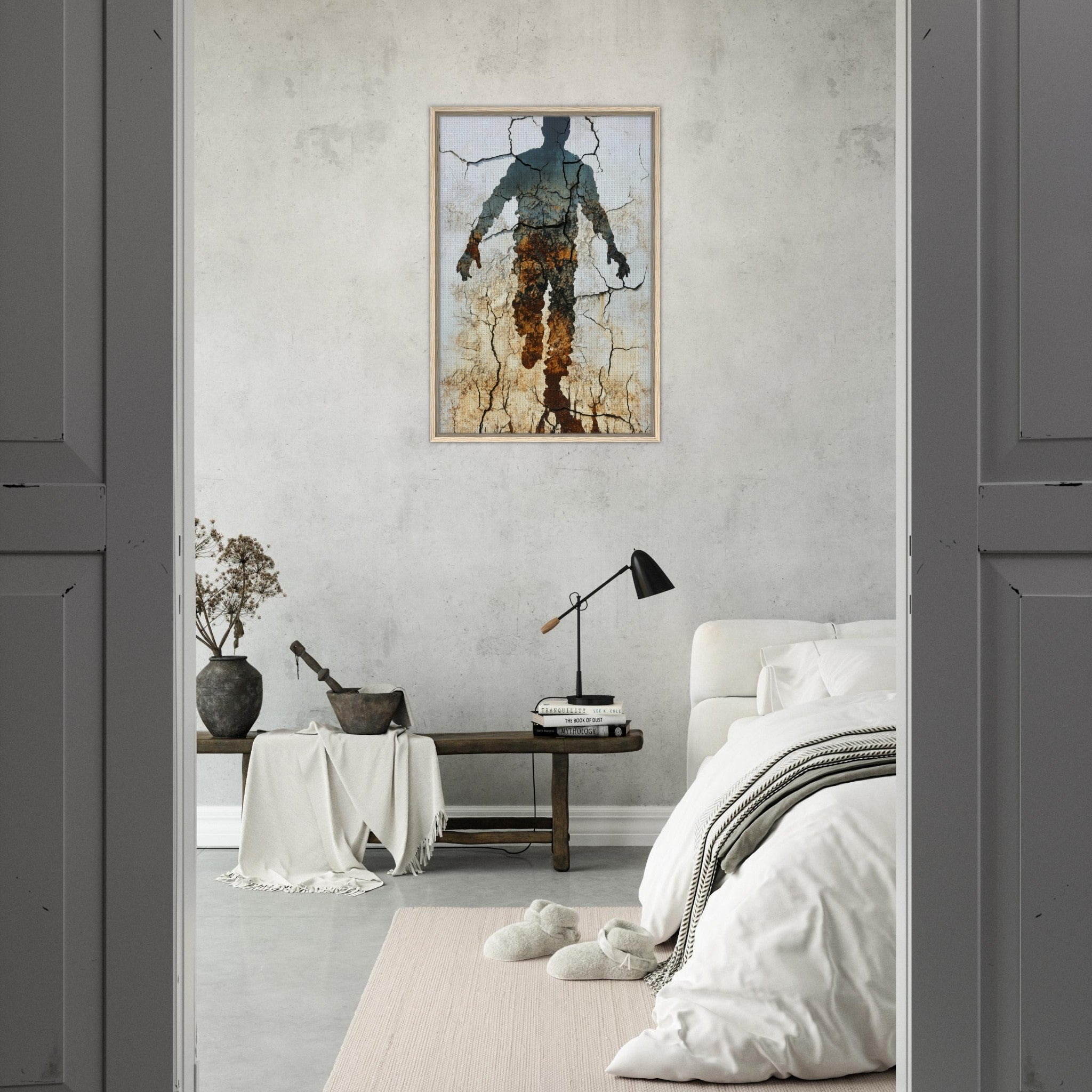 Framed Canvas Portrait - The Erosion of Thought Layers of cracked peeling 3 - Shop Ai Art WebShop - Digital Art online Store