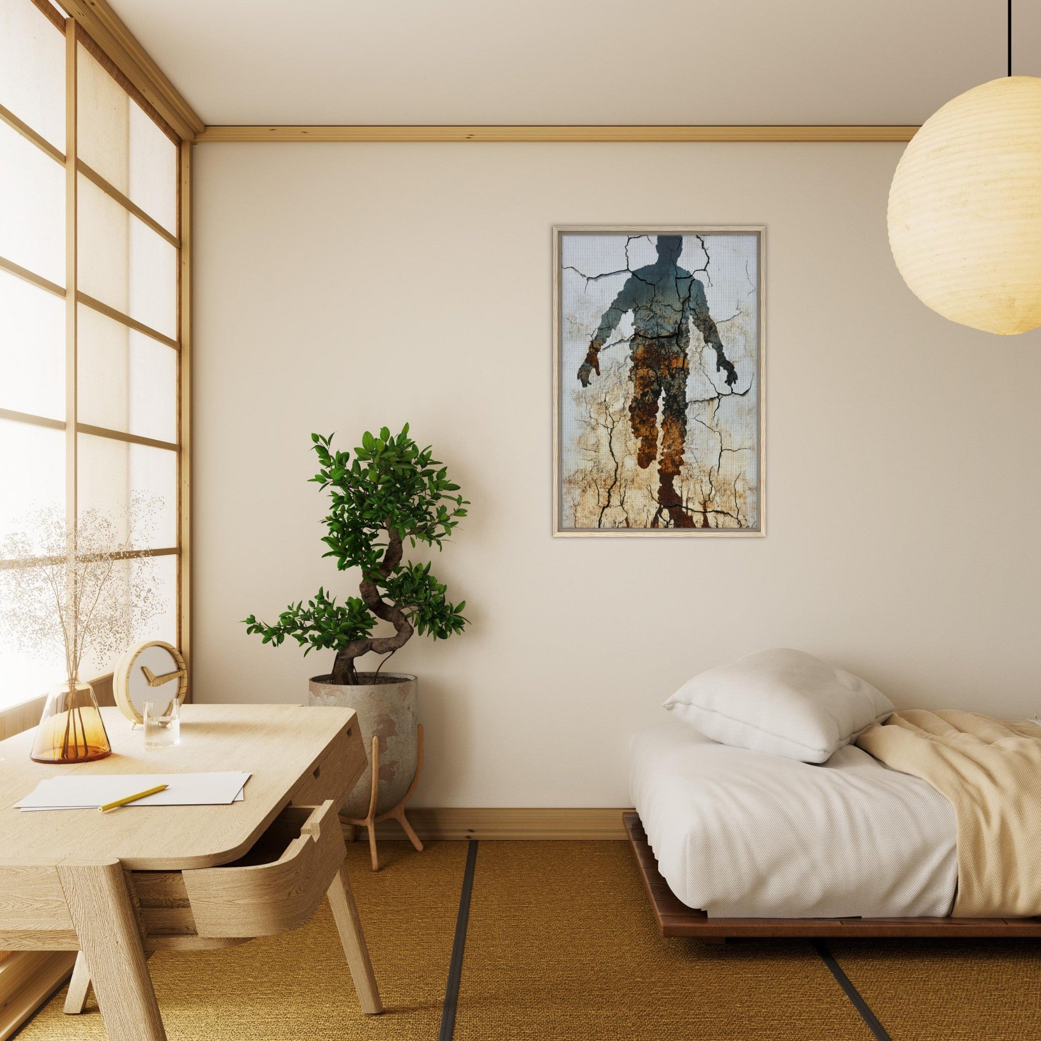 Framed Canvas Portrait - The Erosion of Thought Layers of cracked peeling 3 - Shop Ai Art WebShop - Digital Art online Store