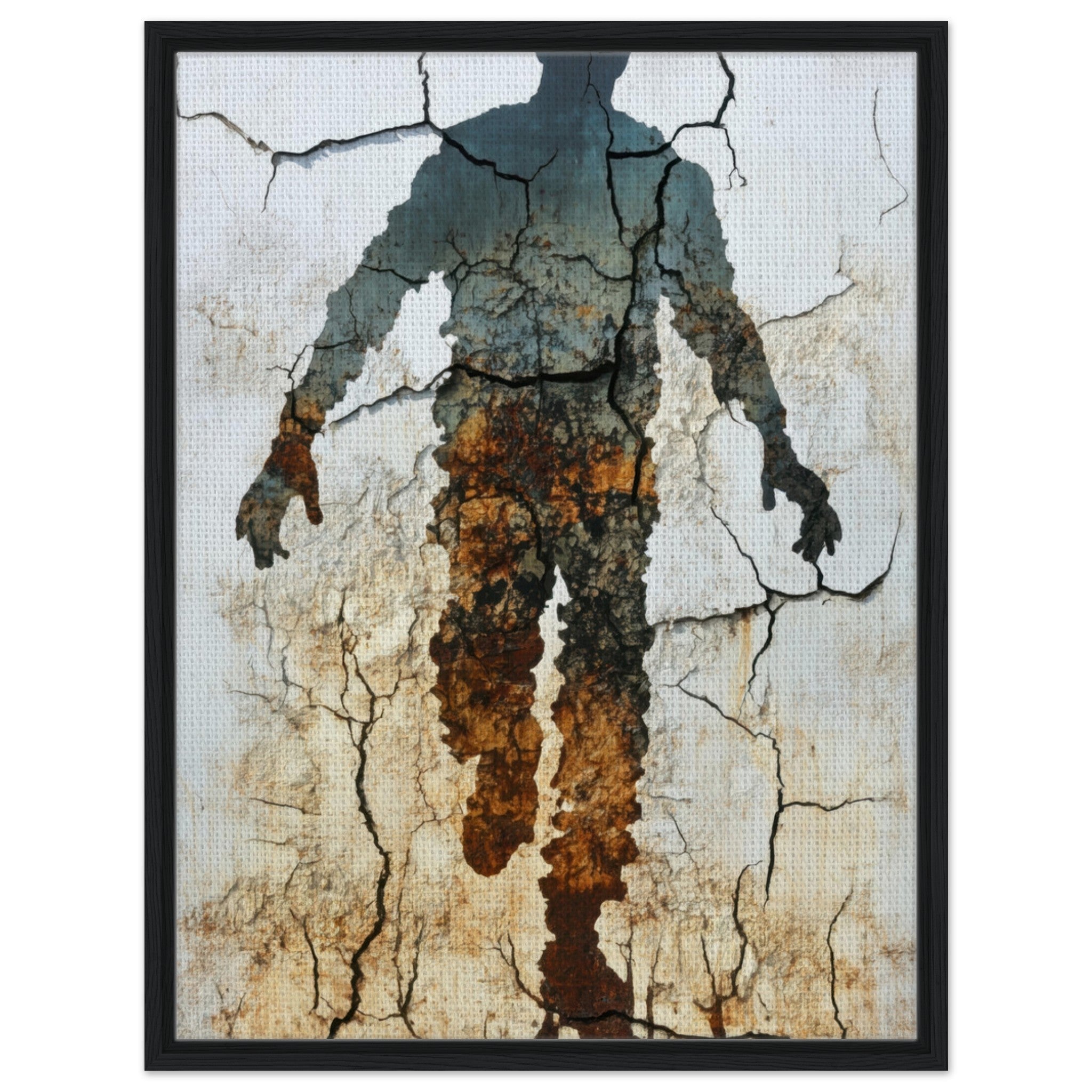 Framed Canvas Portrait - The Erosion of Thought Layers of cracked peeling 3 - Shop Ai Art WebShop - Digital Art online Store