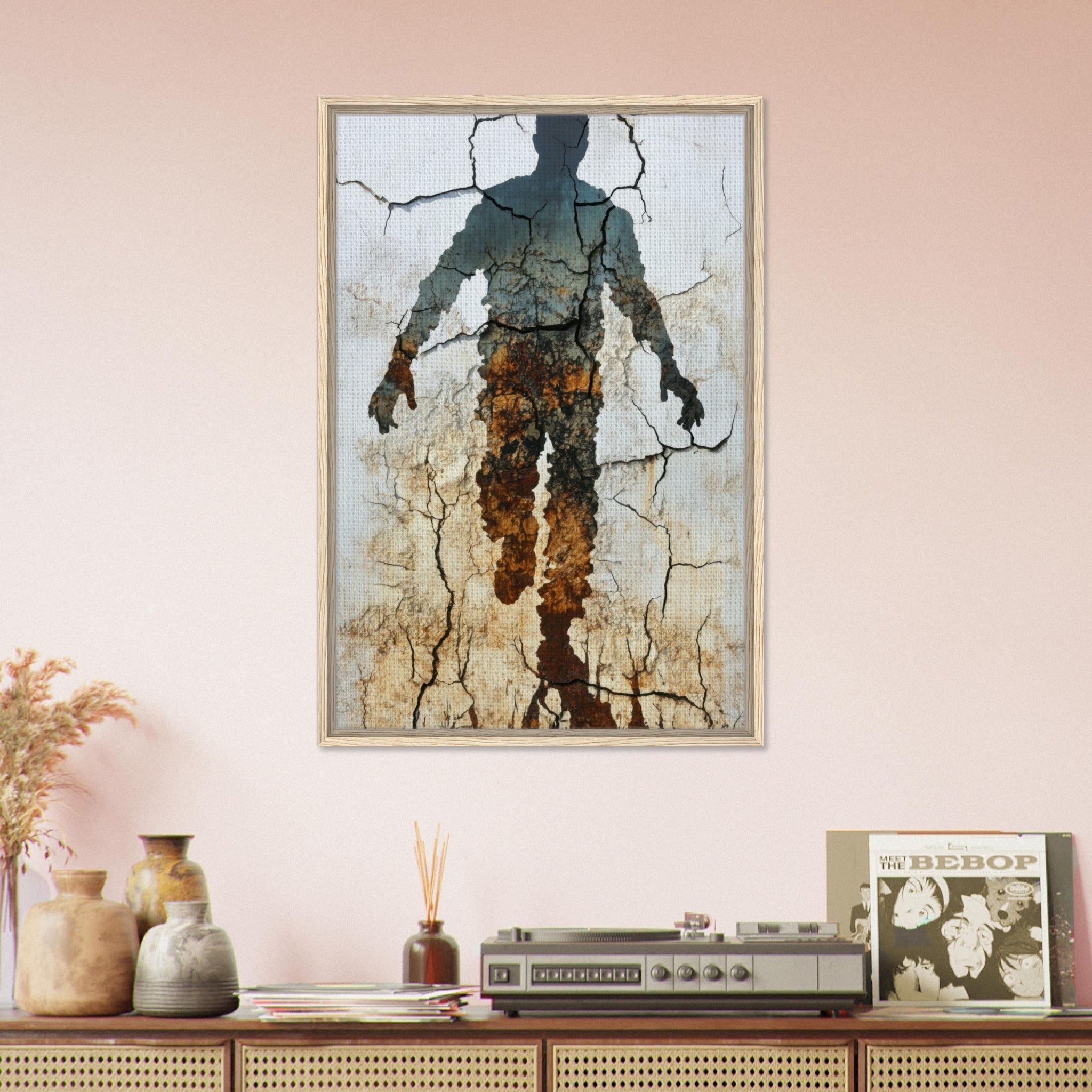 Framed Canvas Portrait - The Erosion of Thought Layers of cracked peeling 3 - Shop Ai Art WebShop - Digital Art online Store
