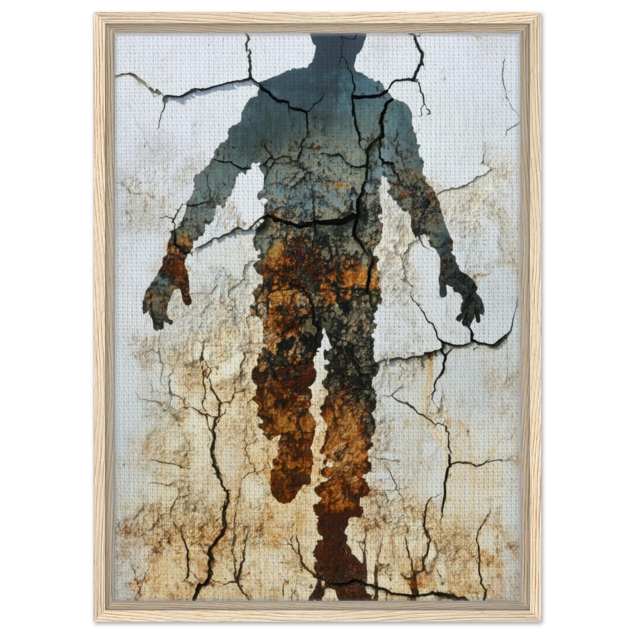 Framed Canvas Portrait - The Erosion of Thought Layers of cracked peeling 3 - Shop Ai Art WebShop - Digital Art online Store